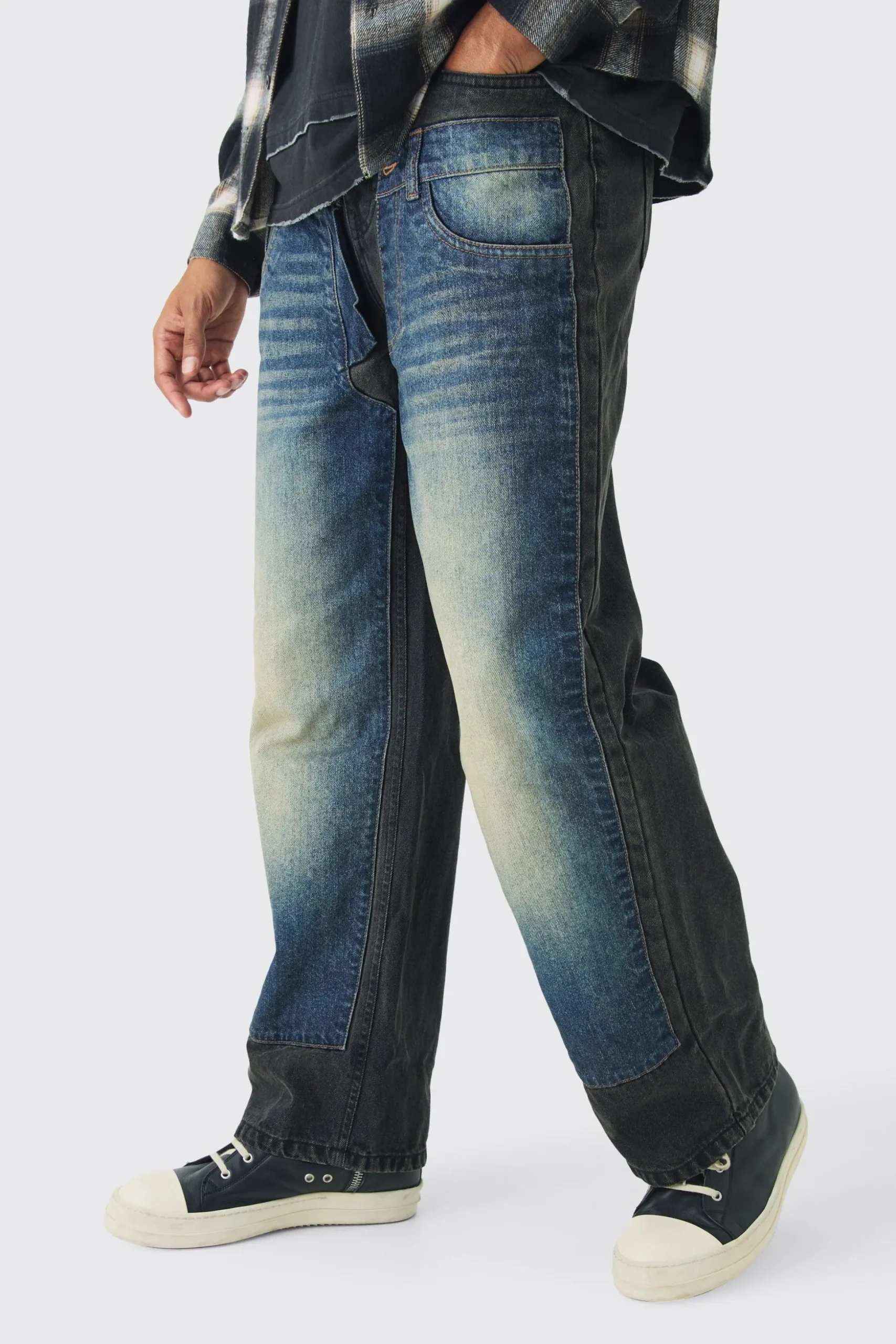 Relaxed Rigid Double Waistband Denim Jeans | BoohooMAN UK