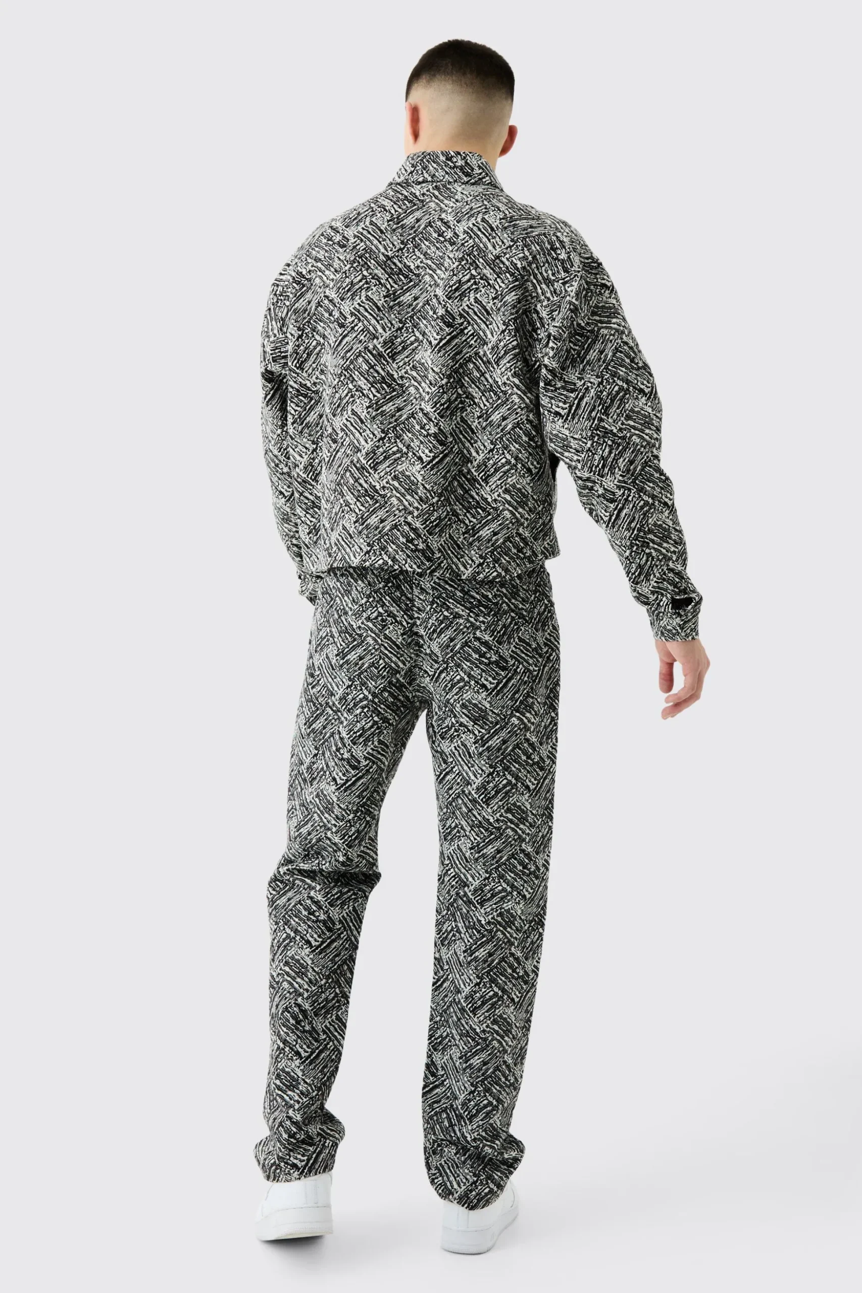 Relaxed Rigid Fabric Interest Jeans | BoohooMAN UK