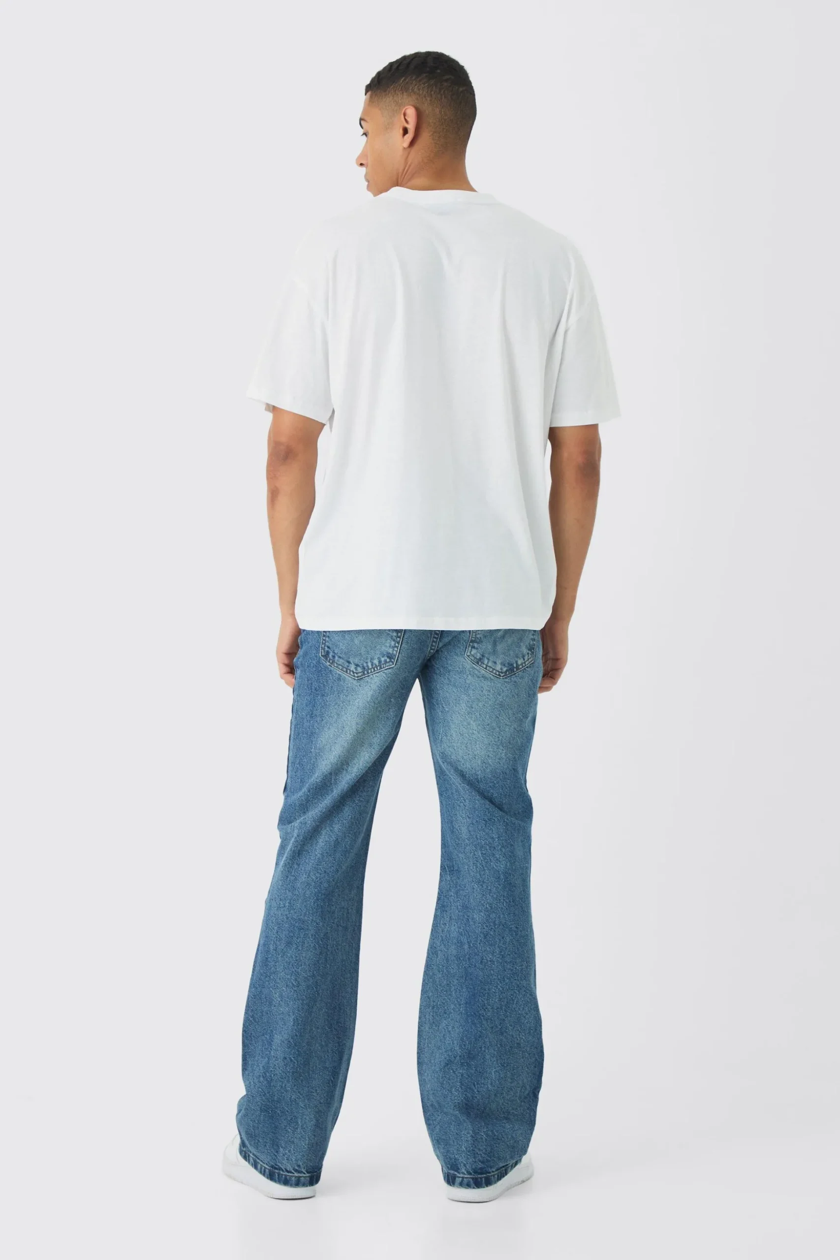 Relaxed Rigid Flare Jean In Vintage Blue | BoohooMAN UK