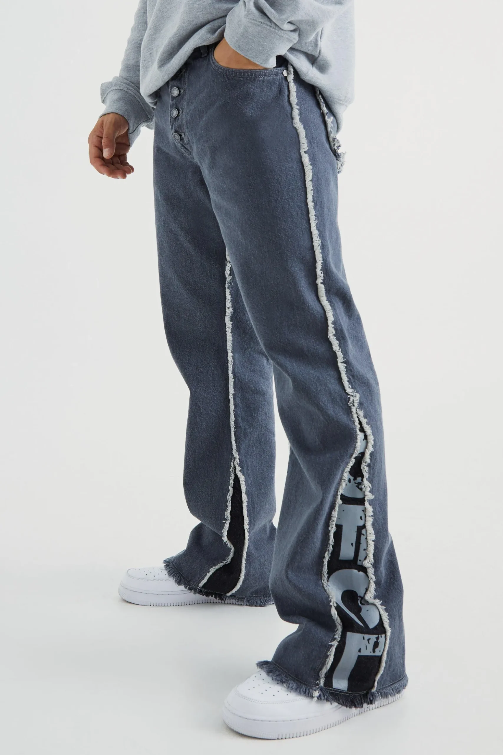 Relaxed Rigid Flare Offcl Panel Jeans | BoohooMAN UK