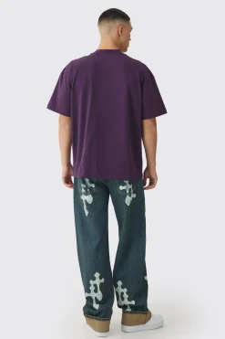 Relaxed Rigid Graffiti Spray Printed Jeans | BoohooMAN UK