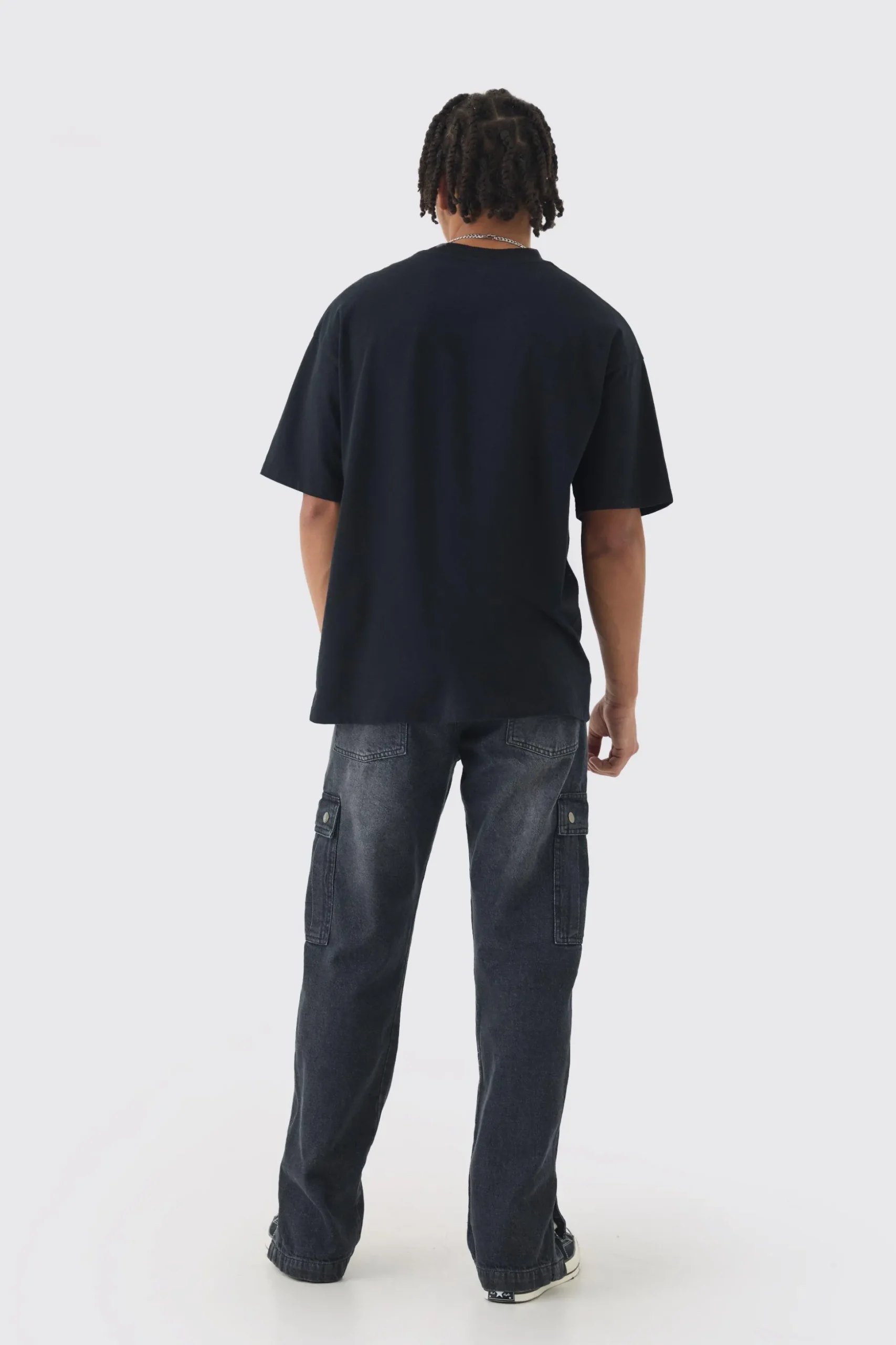 Relaxed Rigid Popper Hem Cargo Jeans | BoohooMAN UK