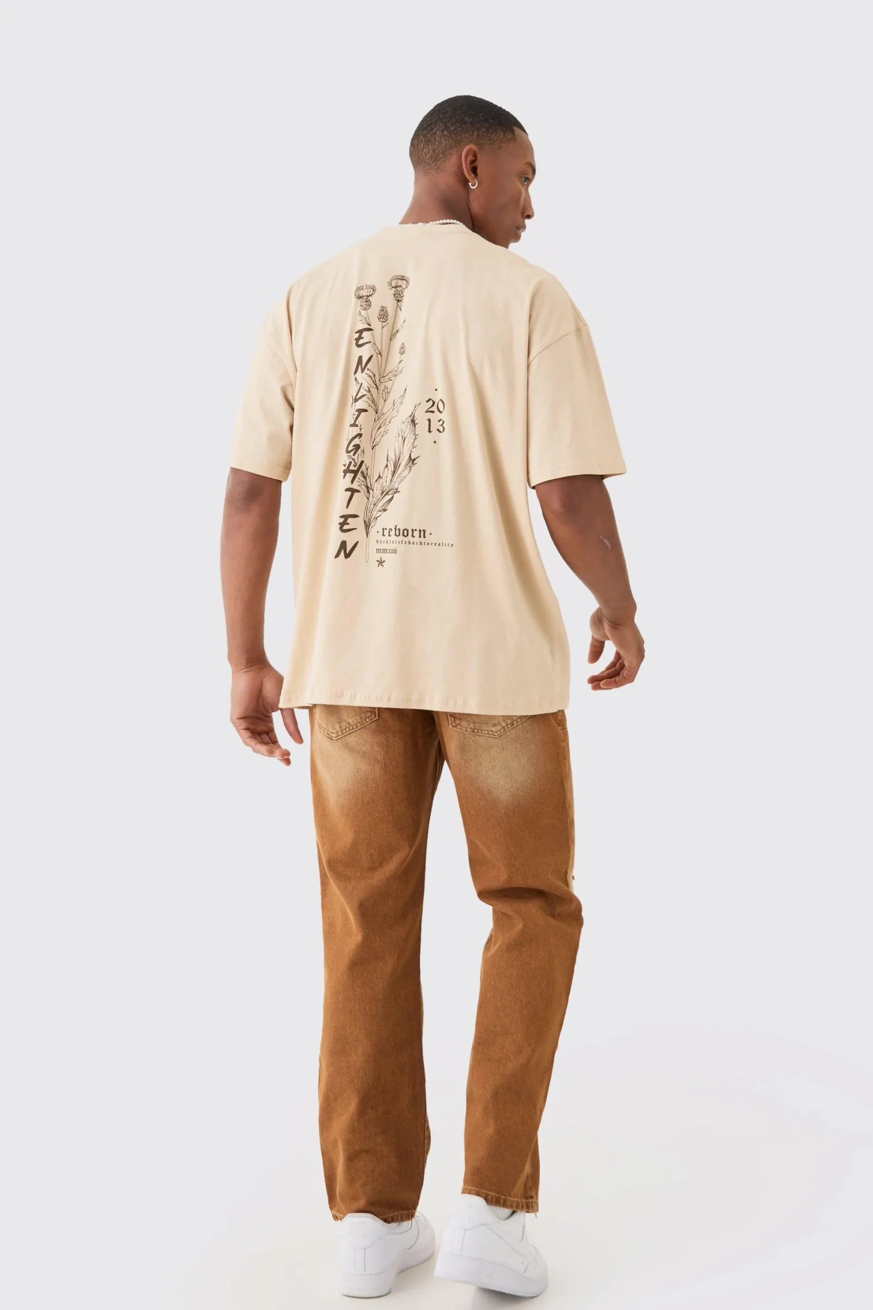 Relaxed Rigid Ripped Carpenter Denim Jean In Brown | BoohooMAN UK