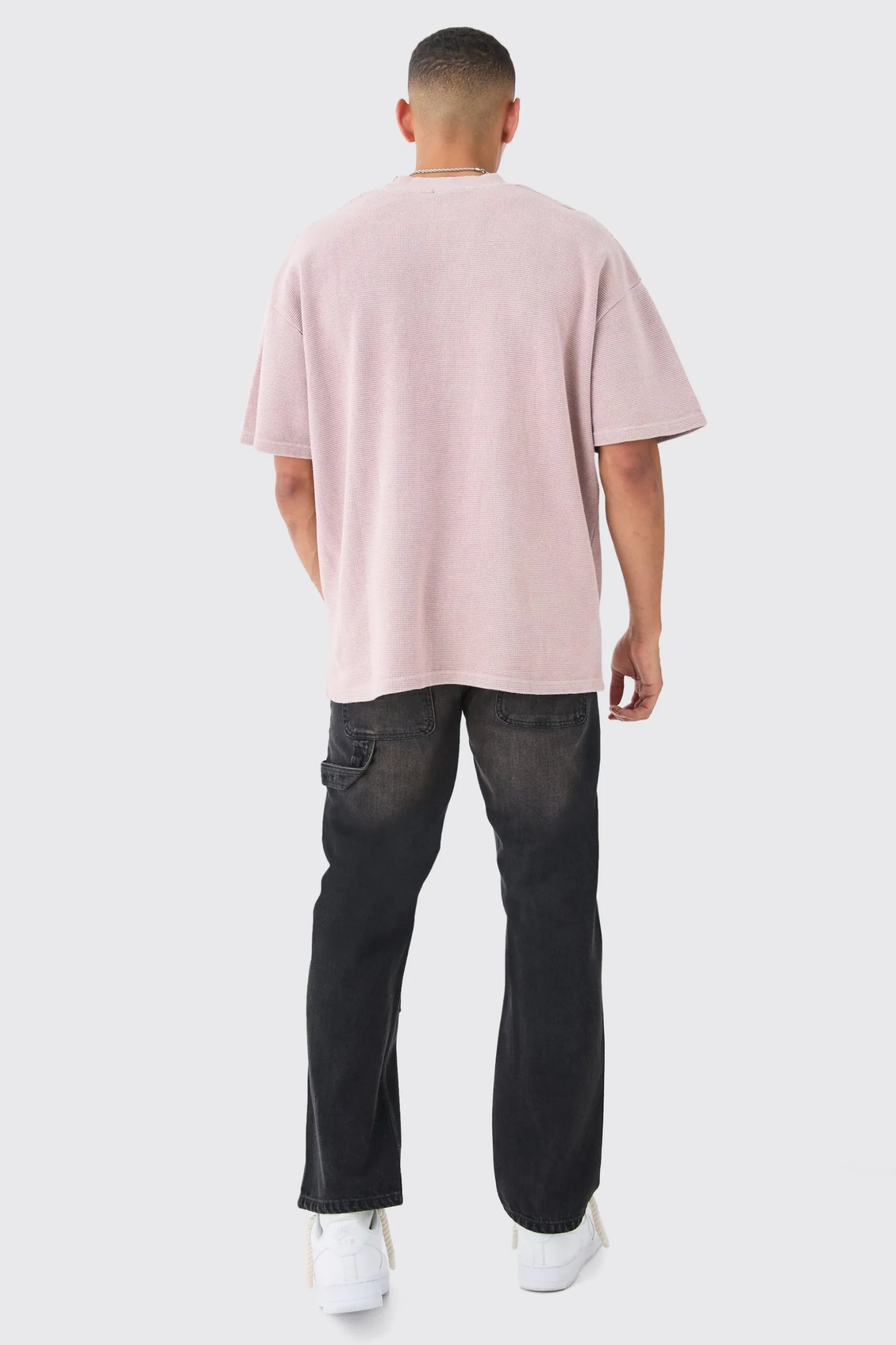 Relaxed Rigid Ripped Knee Carpenter Jeans In Washed Black | BoohooMAN UK