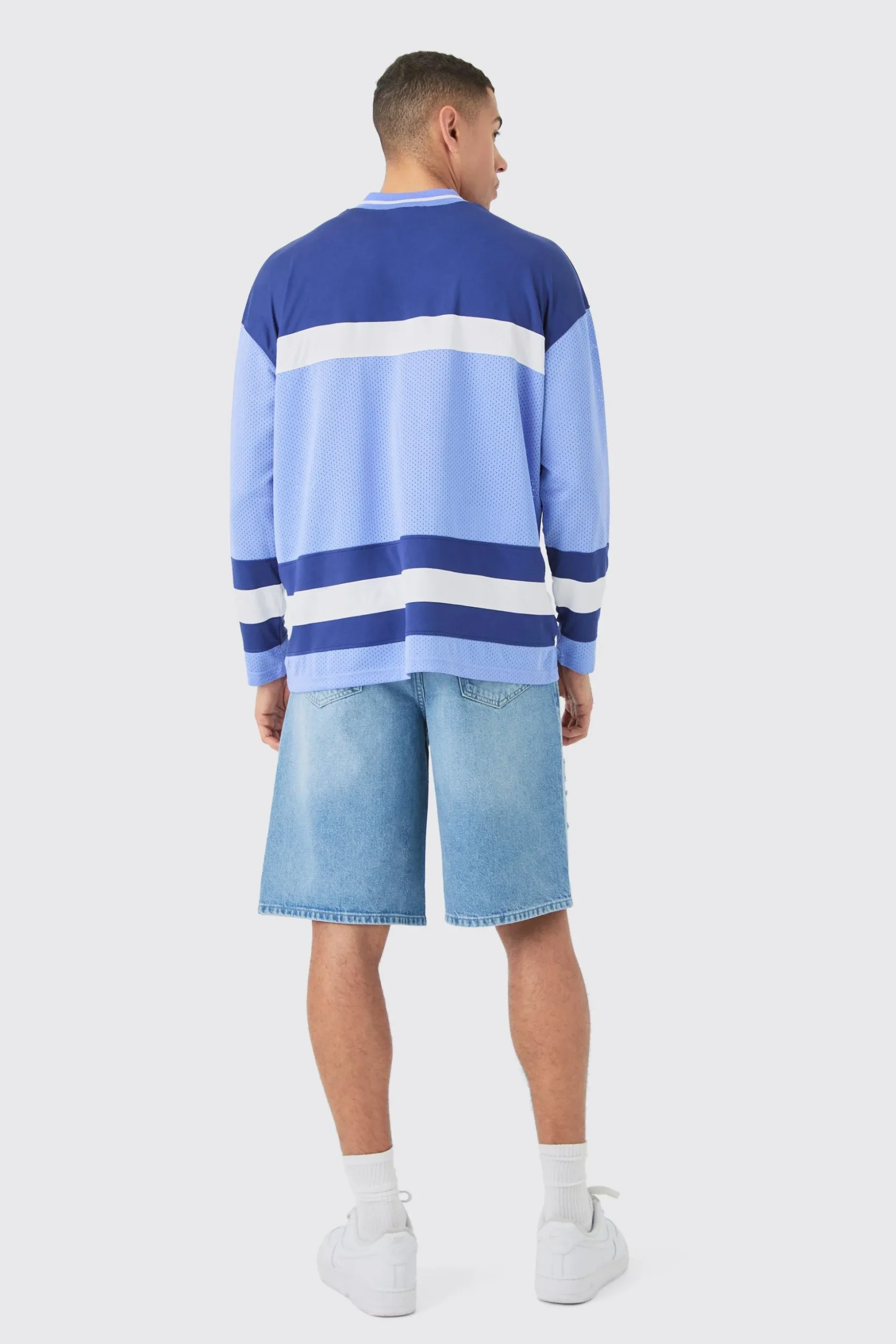 Relaxed Rigid Rippped Carpenter Denim Jort In Light Blue | BoohooMAN UK