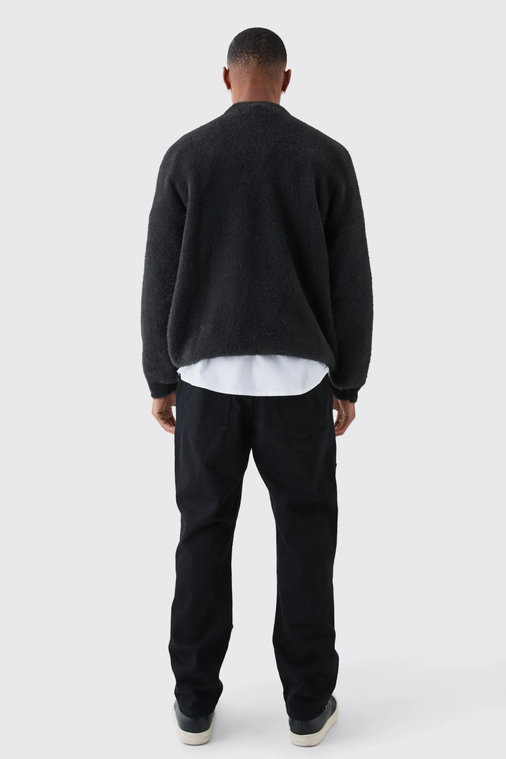 Relaxed Rigid Top Stitch Detail Carpenter Jean In Black | BoohooMAN UK
