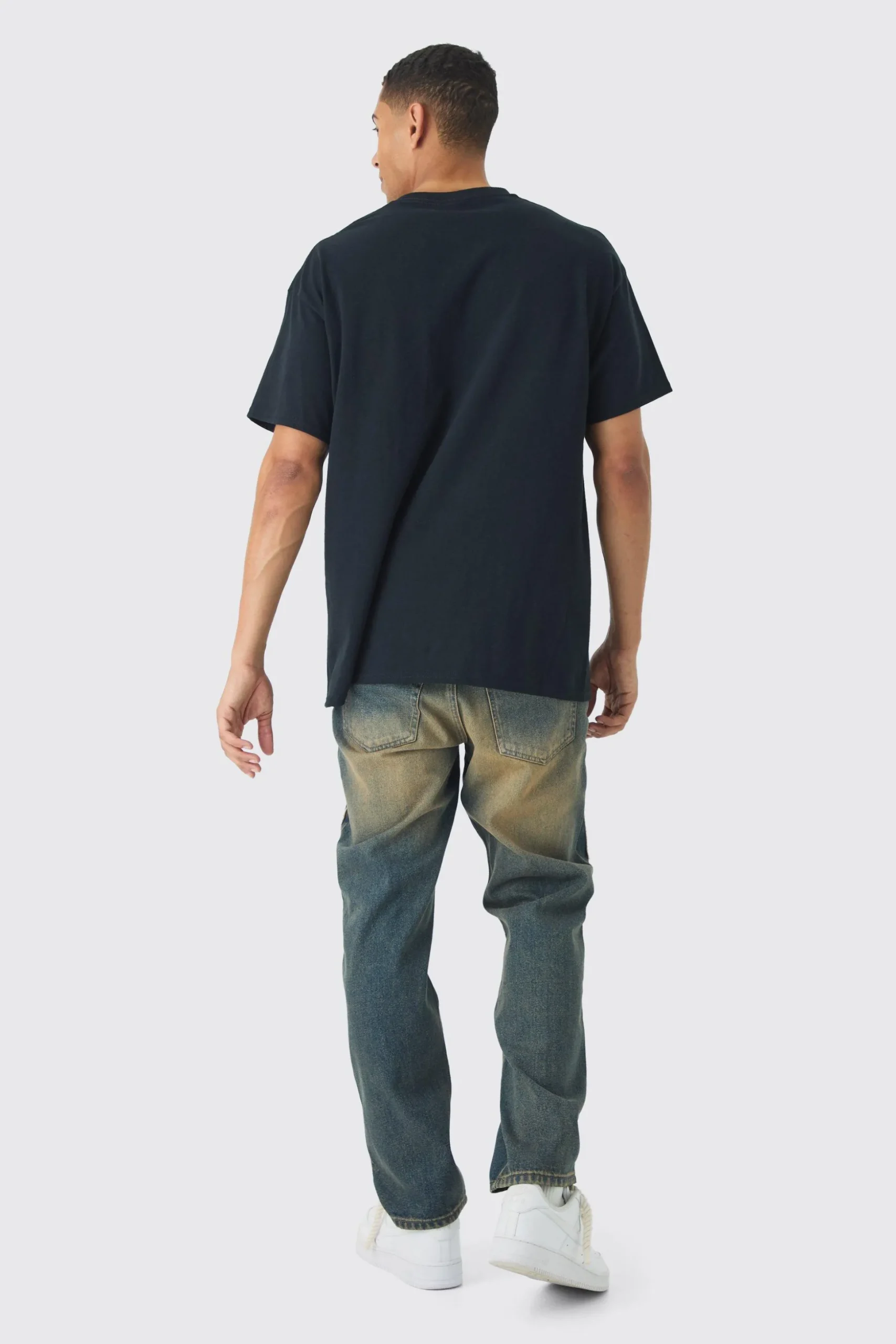 Relaxed Rigid Vintage Wash Distressed Side Panel Jeans | BoohooMAN UK