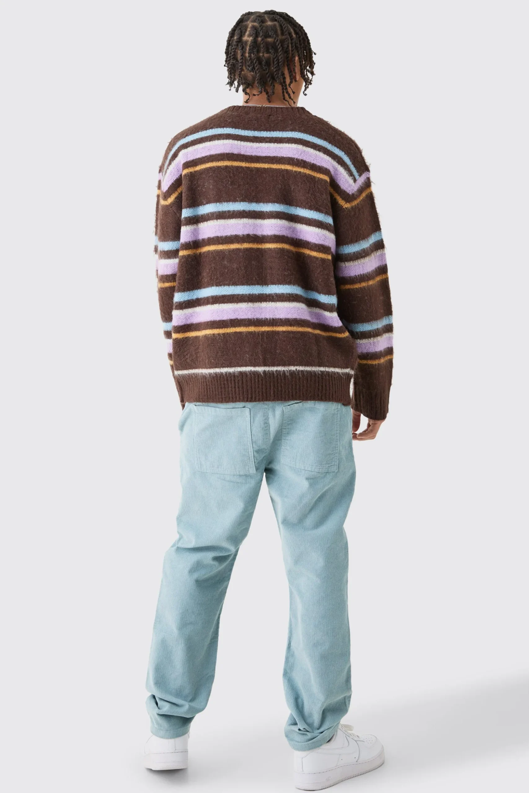 Relaxed Tapered Cord Trouser In Slate | BoohooMAN UK