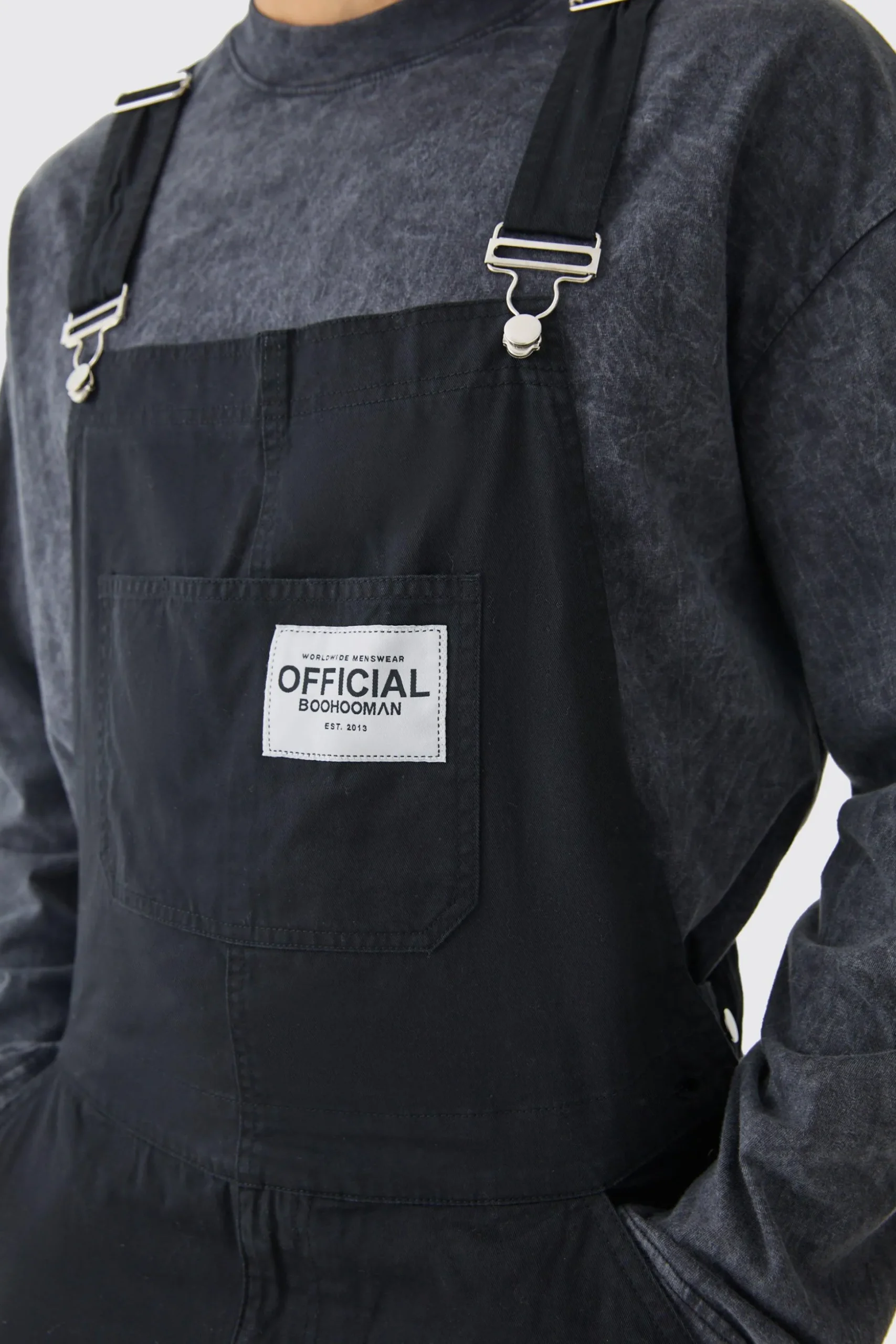 Relaxed Washed Twill Official Dungarees | BoohooMAN UK
