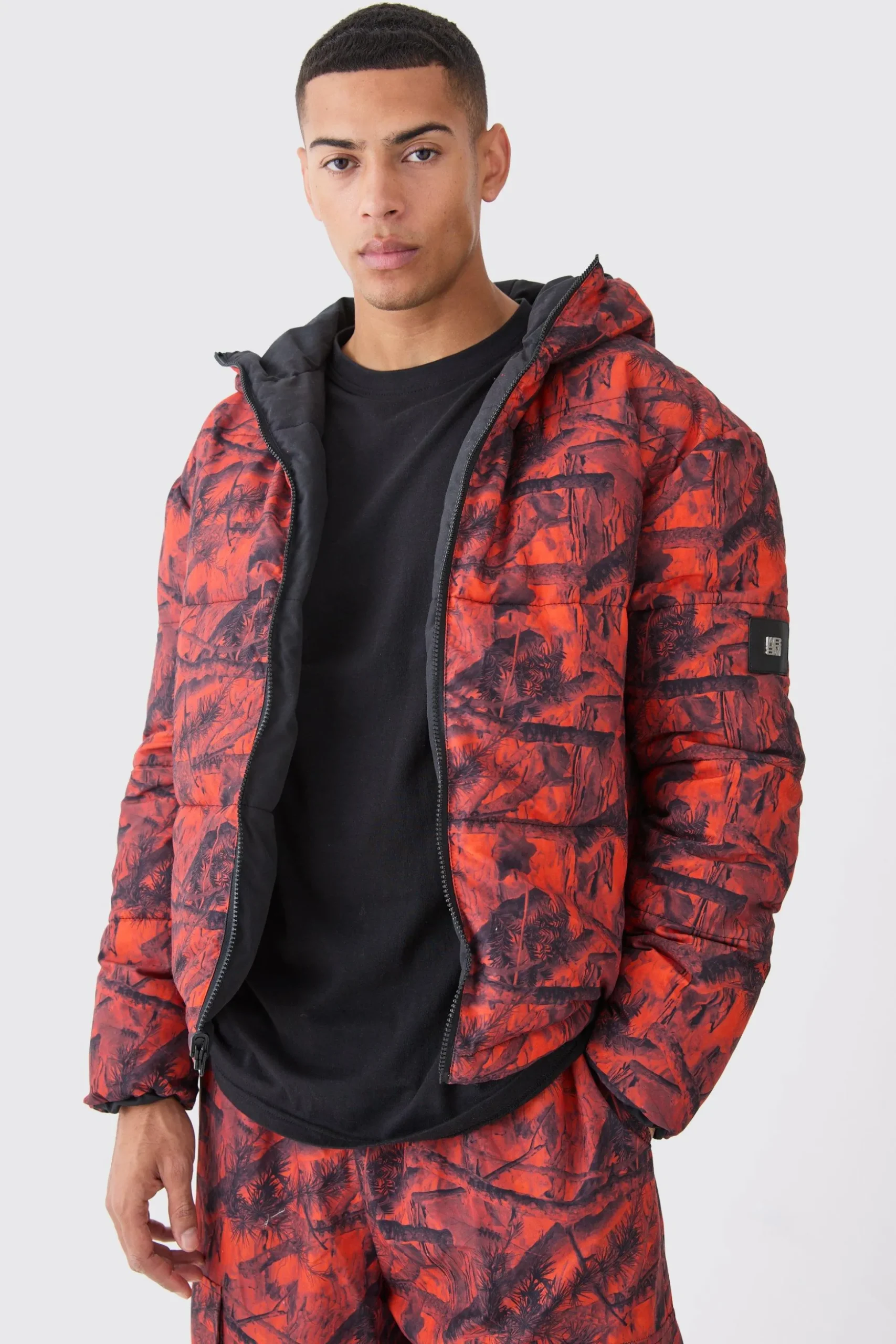 Reversible Camo Puffer Jacket | BoohooMAN UK