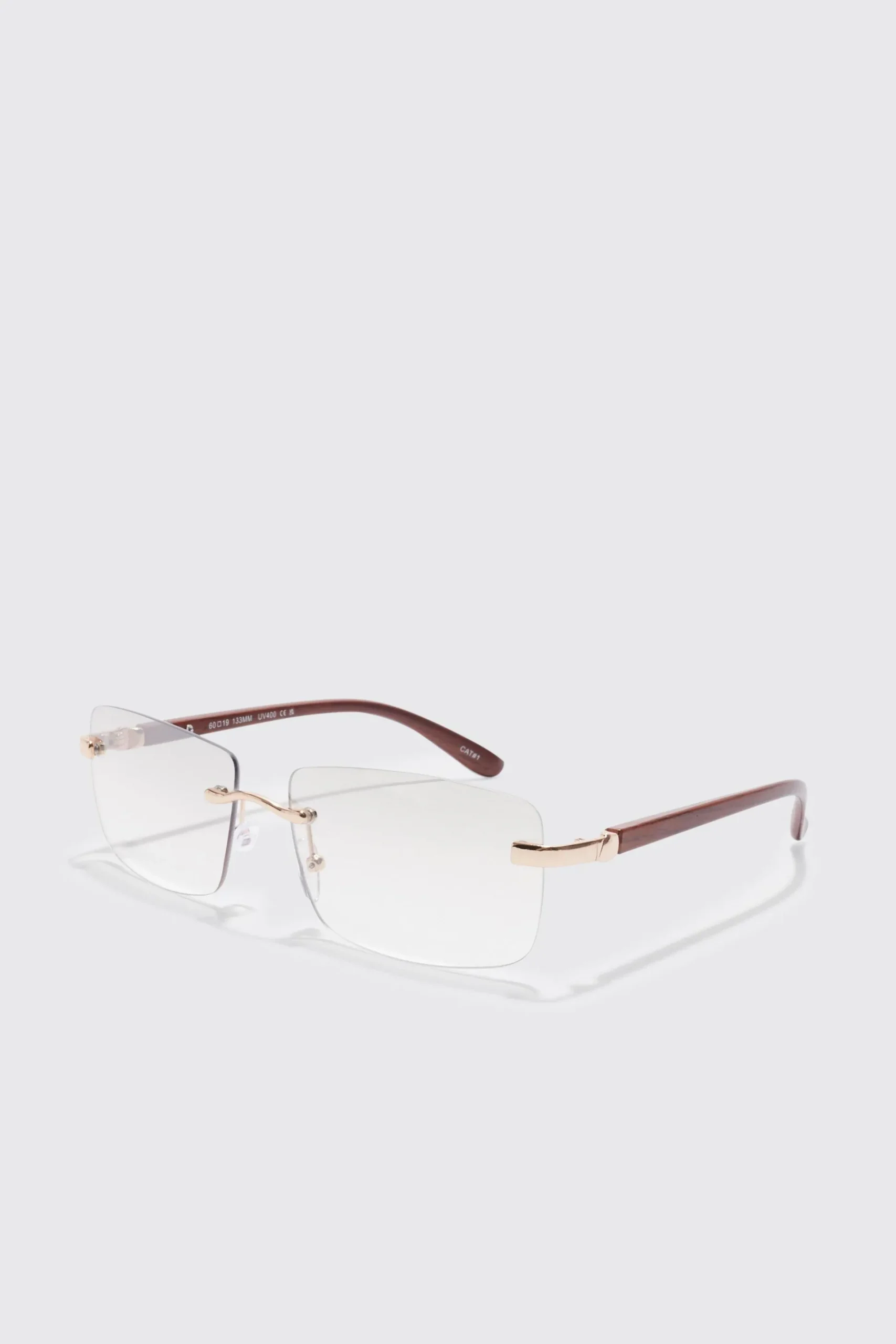 Rimless Rectangle Lens Sunglasses | BoohooMAN UK