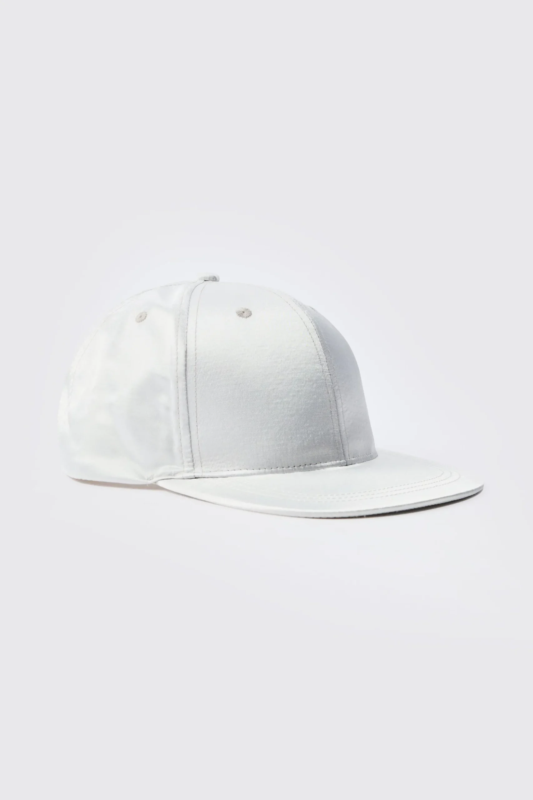 Satin Snapback In Silver | BoohooMAN UK