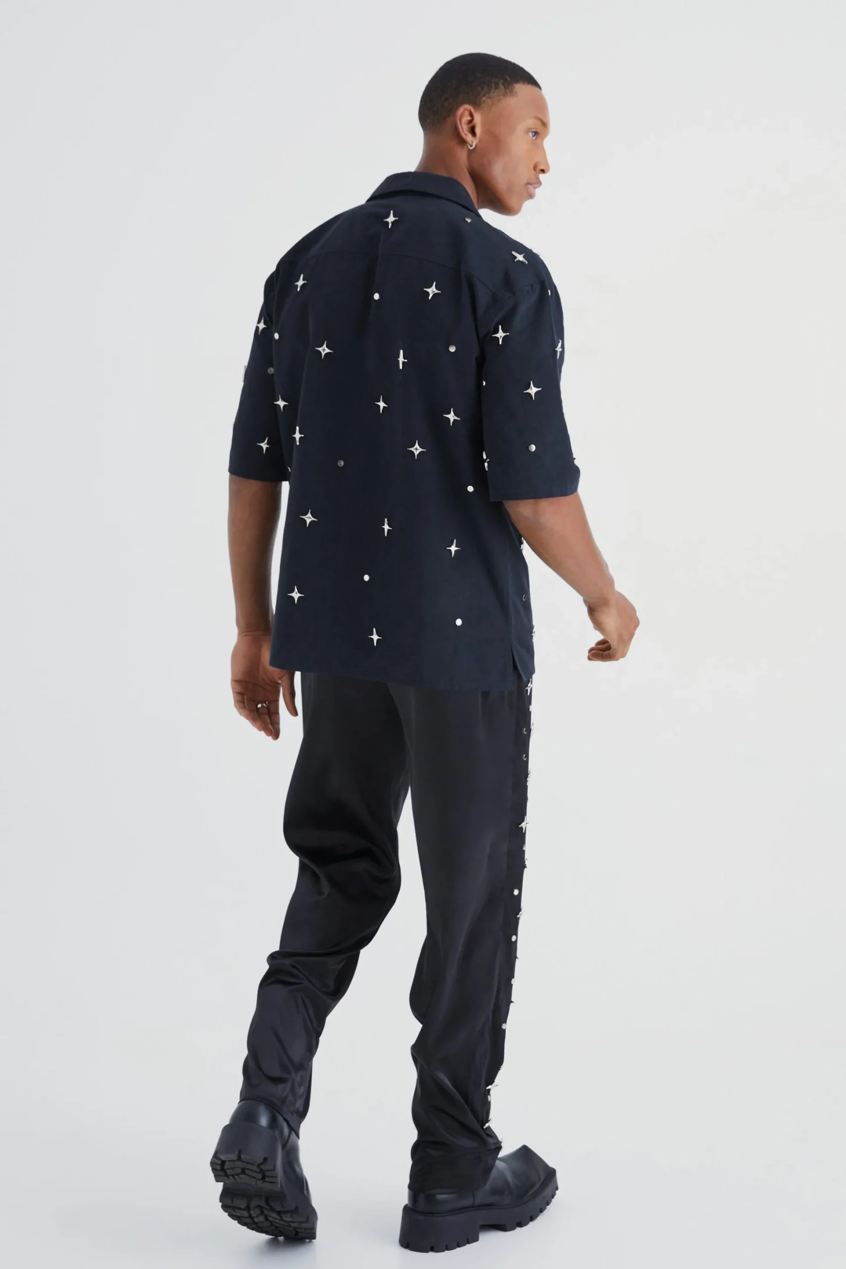 Satin Straight Leg Trouser With Embellishment | BoohooMAN UK