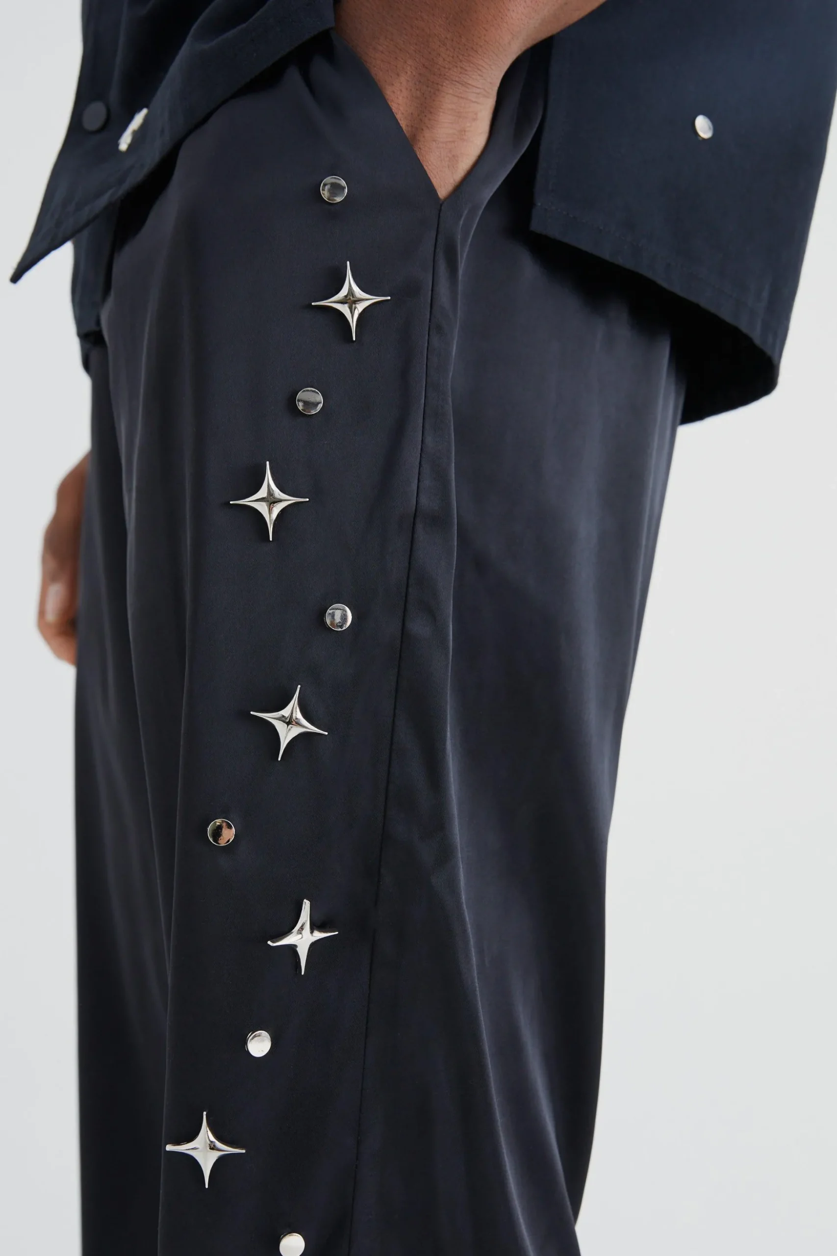 Satin Straight Leg Trouser With Embellishment | BoohooMAN UK