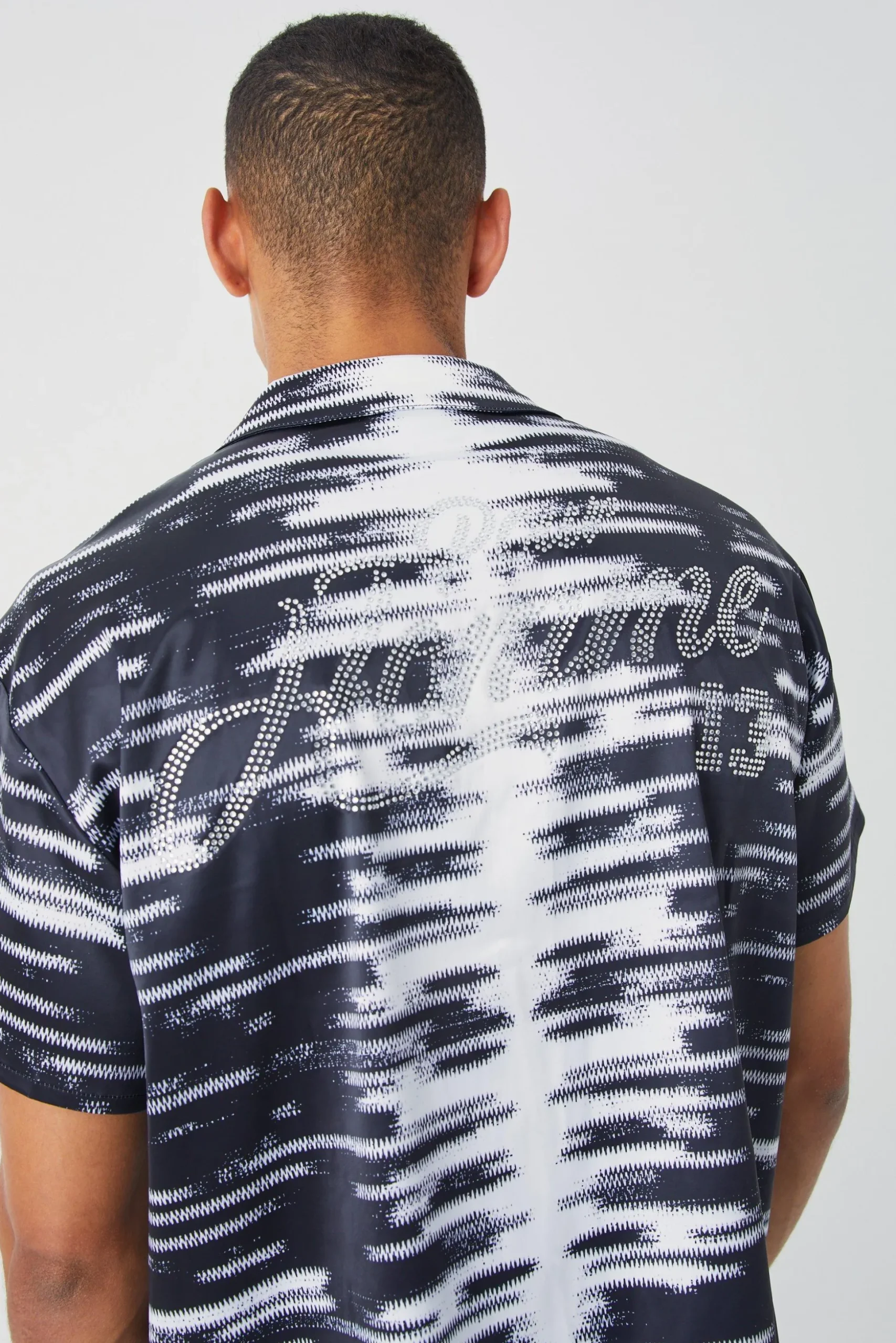 Short Sleeve Boxy Rhinestone Satin Shirt | BoohooMAN UK