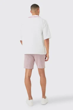 Short Sleeve Boxy Textured Set | BoohooMAN UK