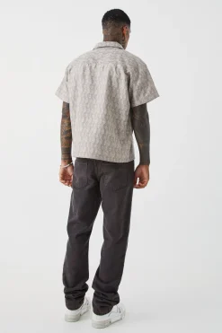 Short Sleeve Boxy Woven Smart Geo Set | BoohooMAN UK