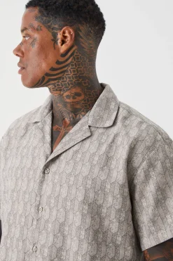 Short Sleeve Boxy Woven Smart Geo Set | BoohooMAN UK