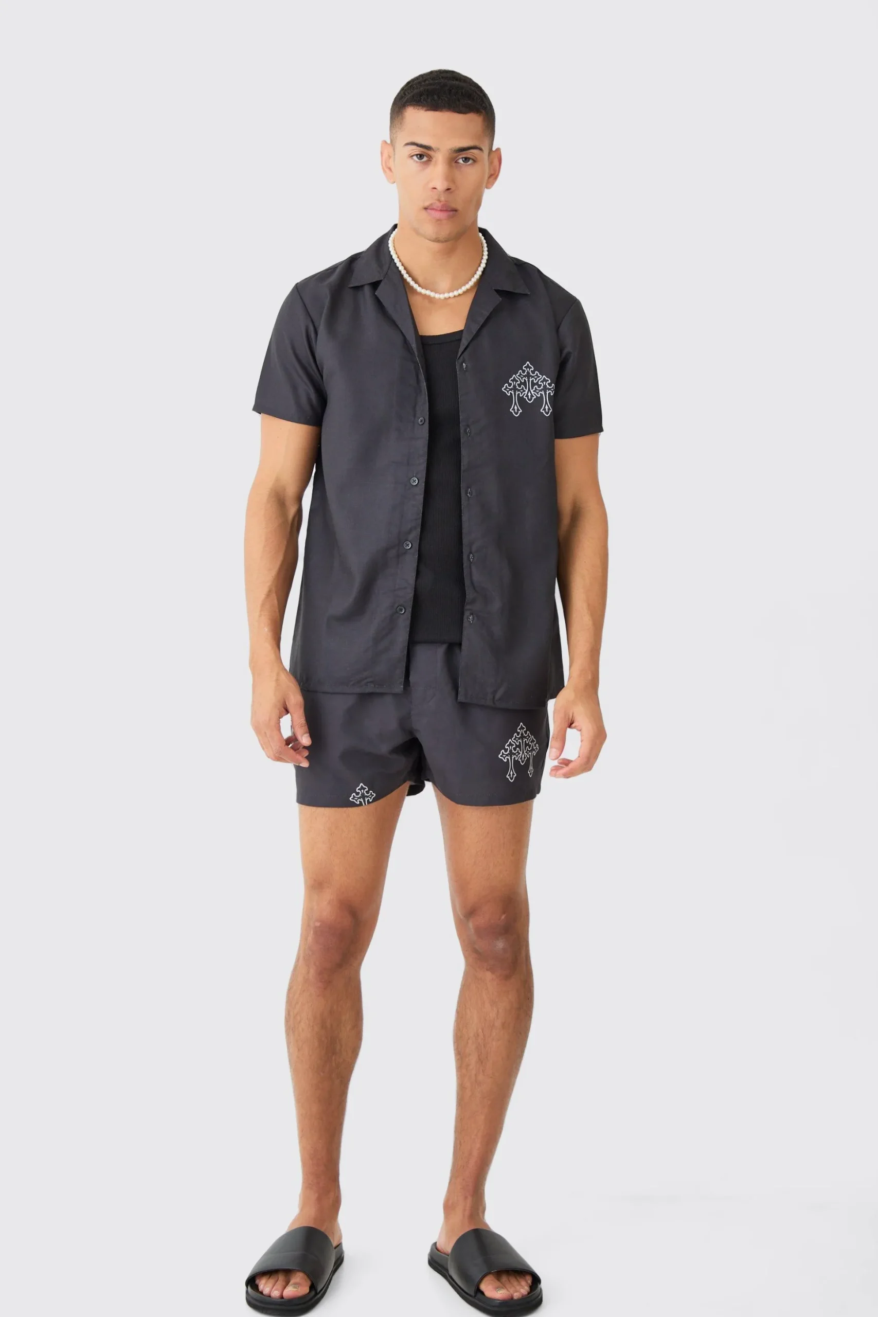 Short Sleeve Cross Shirt & Swim Set | BoohooMAN UK
