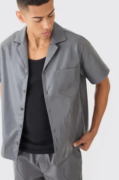 Short Sleeve Drop Revere Boxy Pu Embossed Shirt | BoohooMAN UK