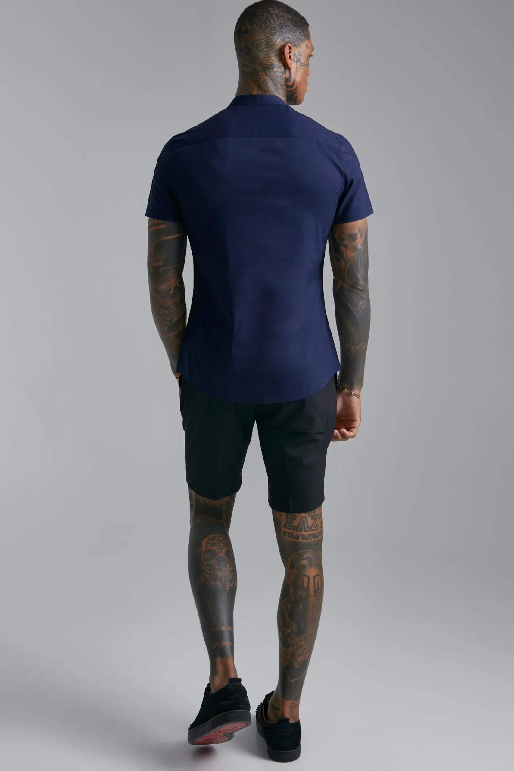 Short Sleeve Grandad Stretch Fit Shirt | BoohooMAN UK
