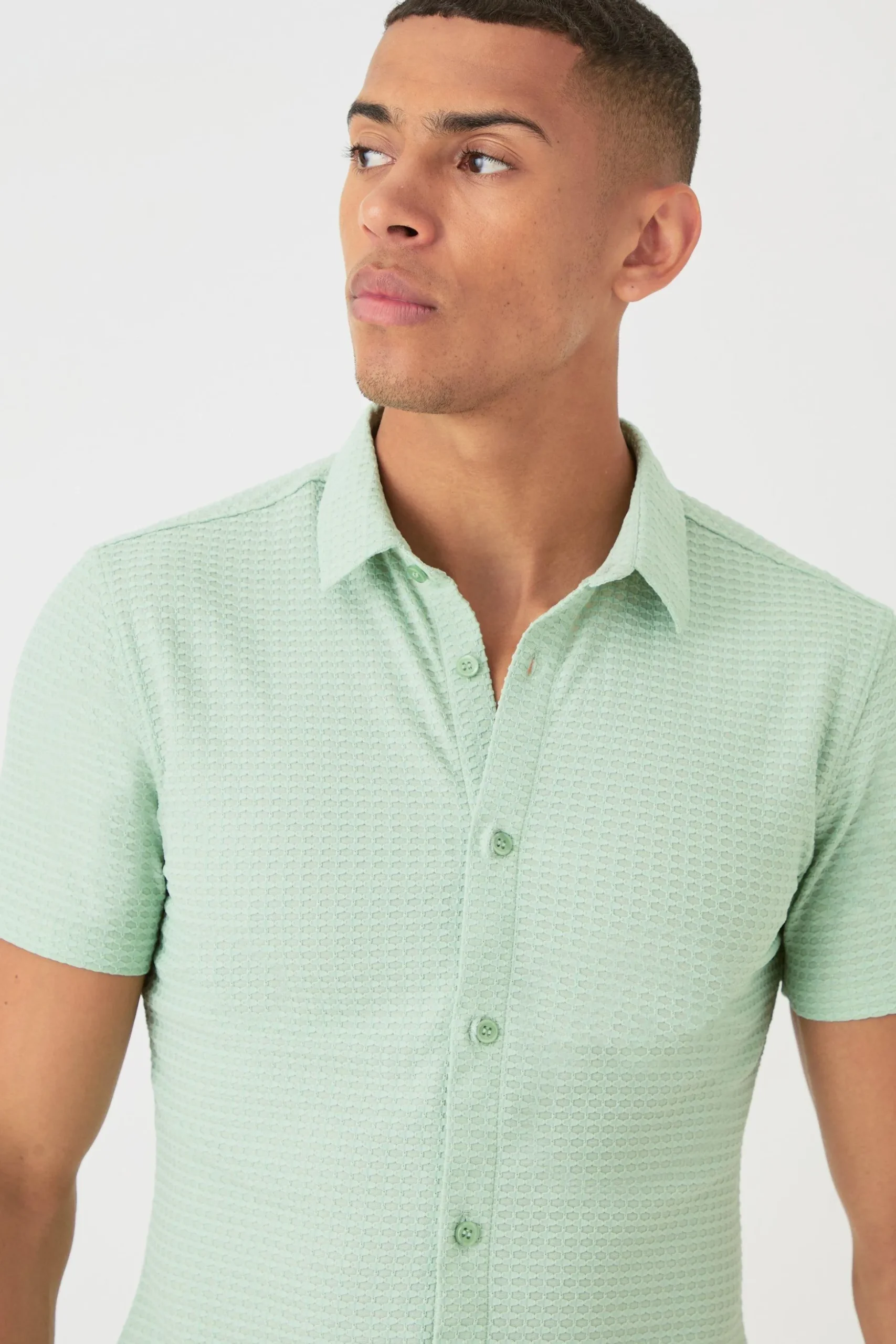 Short Sleeve Honeycomb Muscle Fit Shirt | BoohooMAN UK
