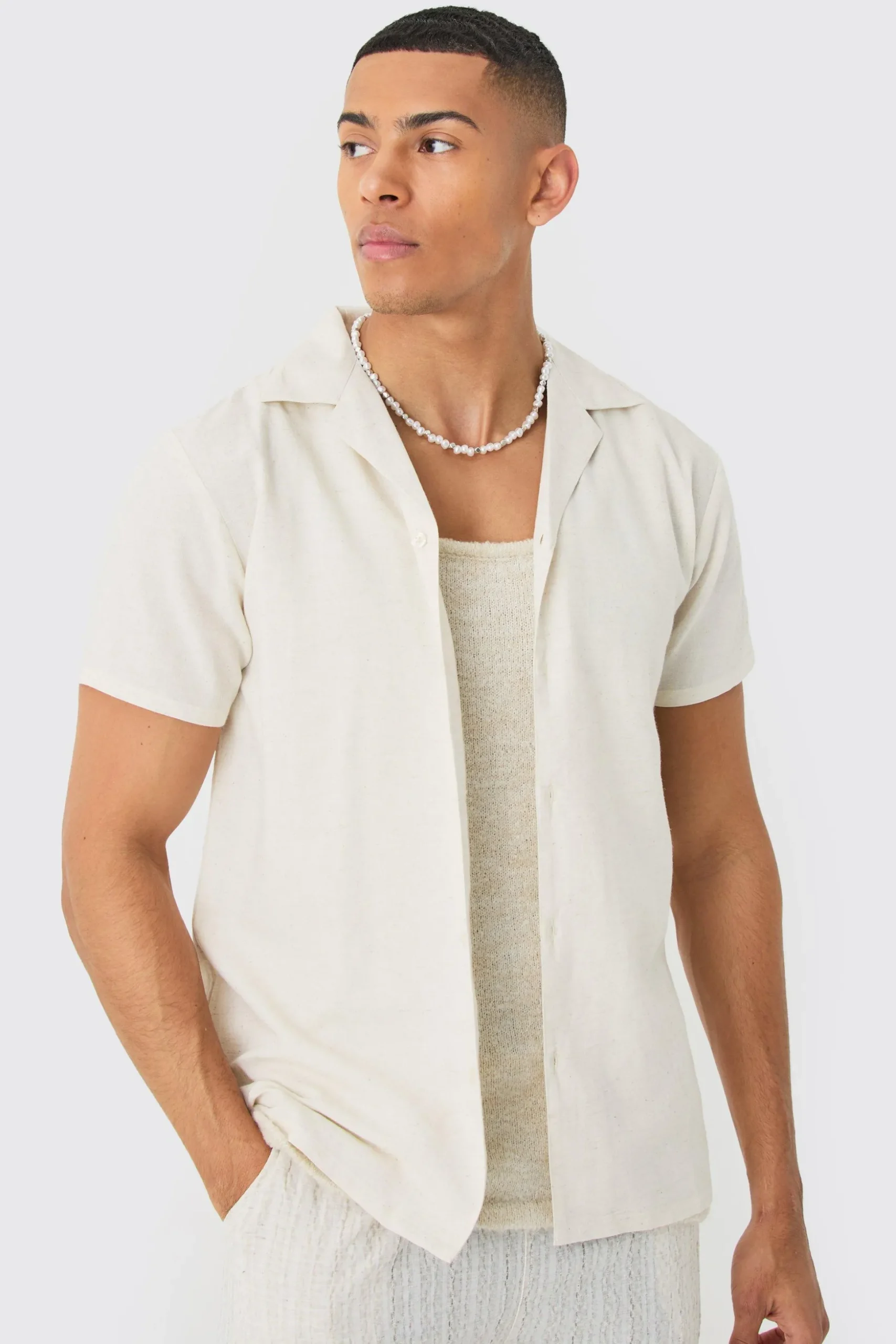 Short Sleeve Linen Shirt | BoohooMAN UK