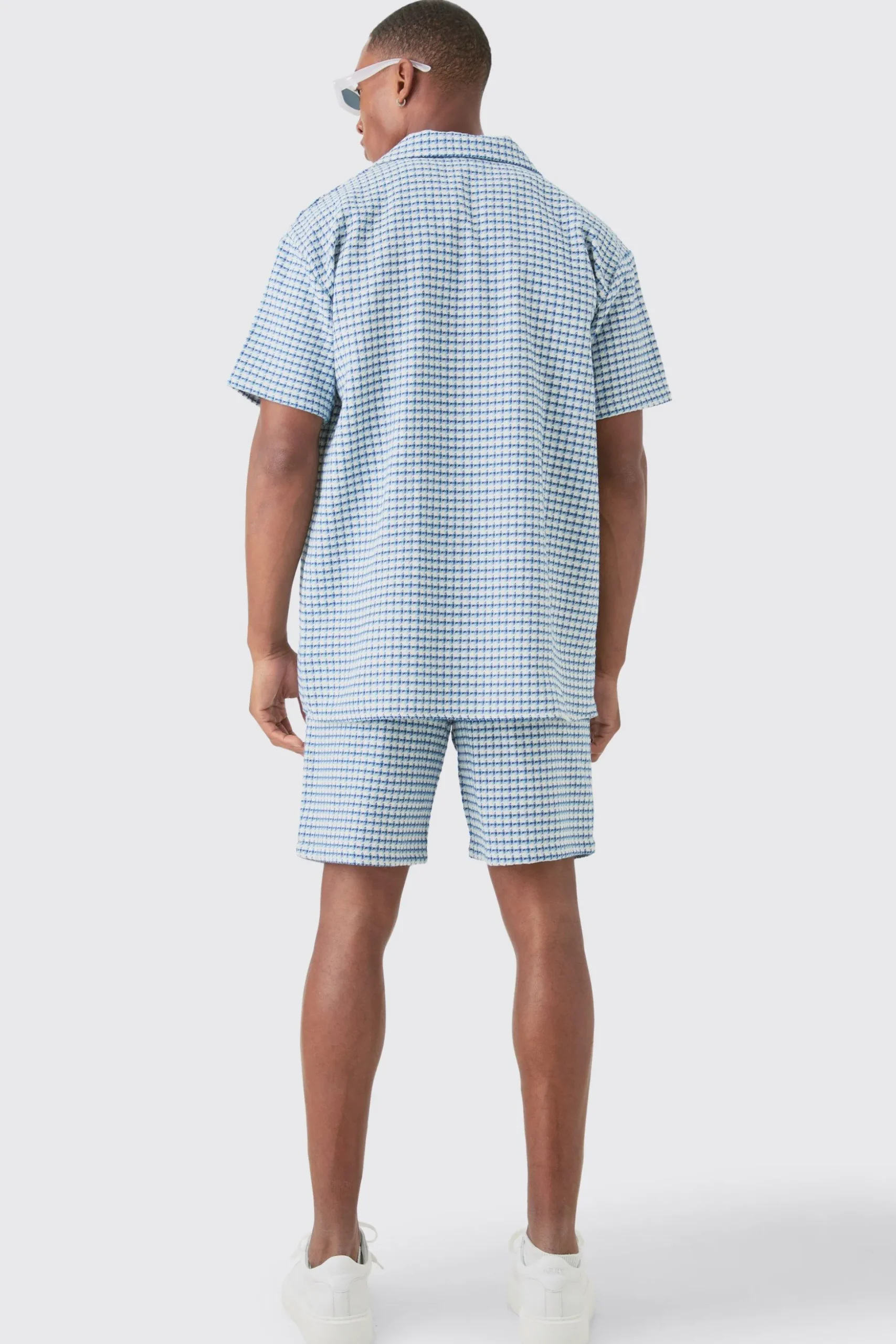 Short Sleeve Mini Houndstooth Oversized Shirt & Short | BoohooMAN UK