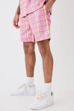 Short Sleeve Oversized Check Pu Shirt Set | BoohooMAN UK