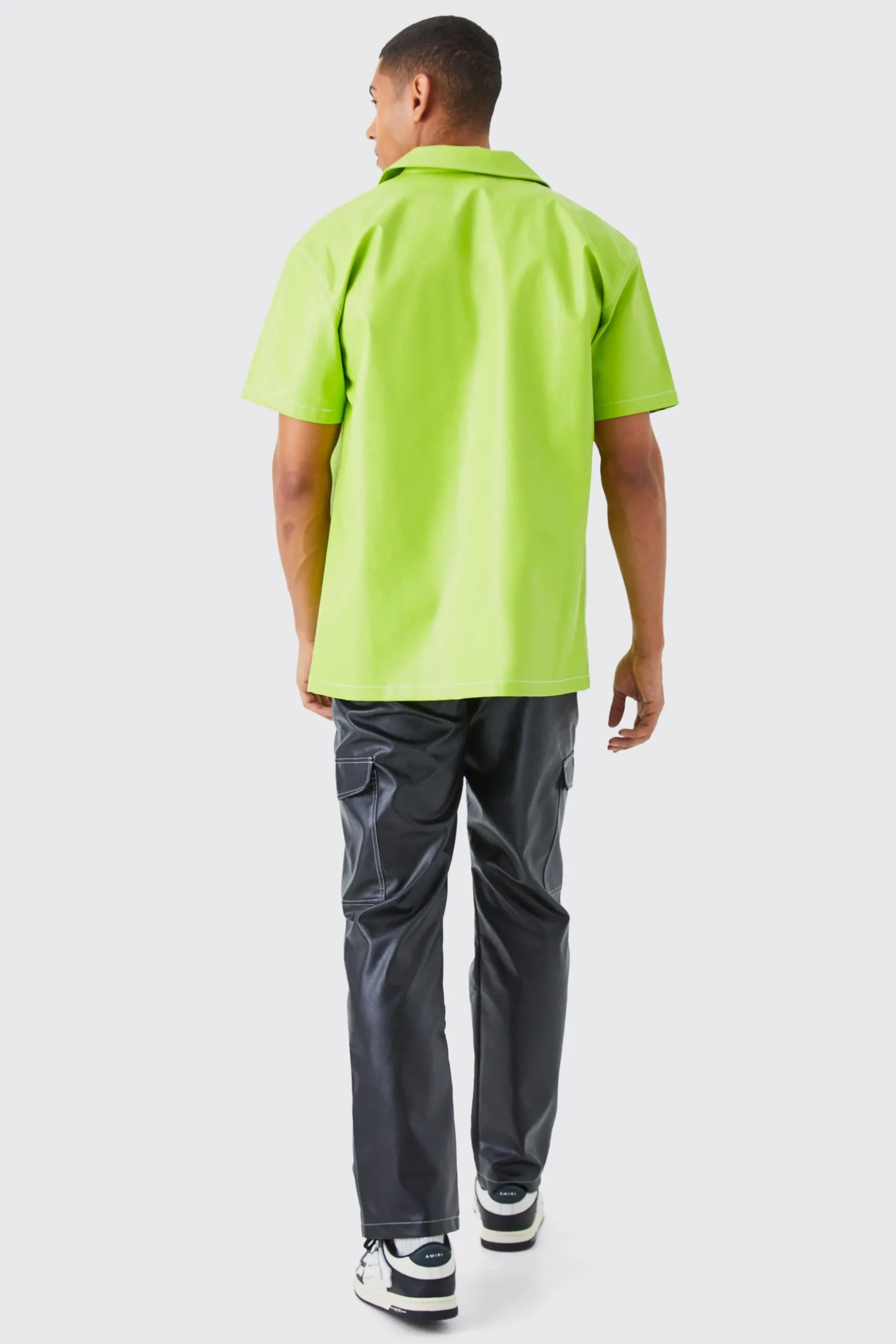 Short Sleeve Oversized Contrast Stitch Pu Shirt | BoohooMAN UK