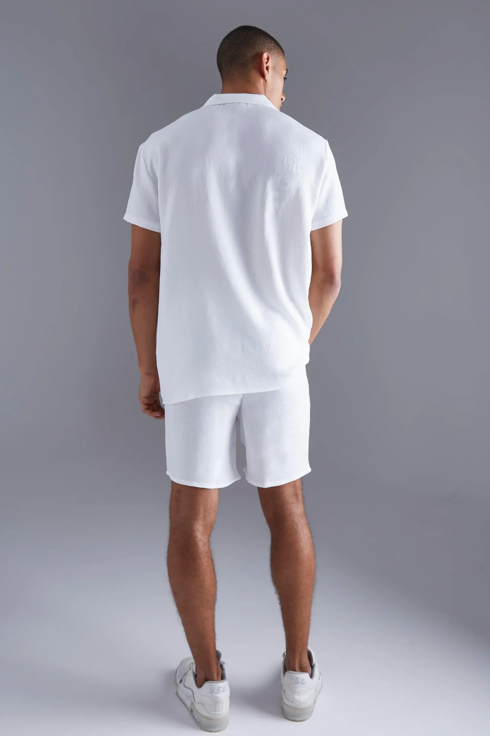 Short Sleeve Oversized Linen Revere Shirt And Short | BoohooMAN UK