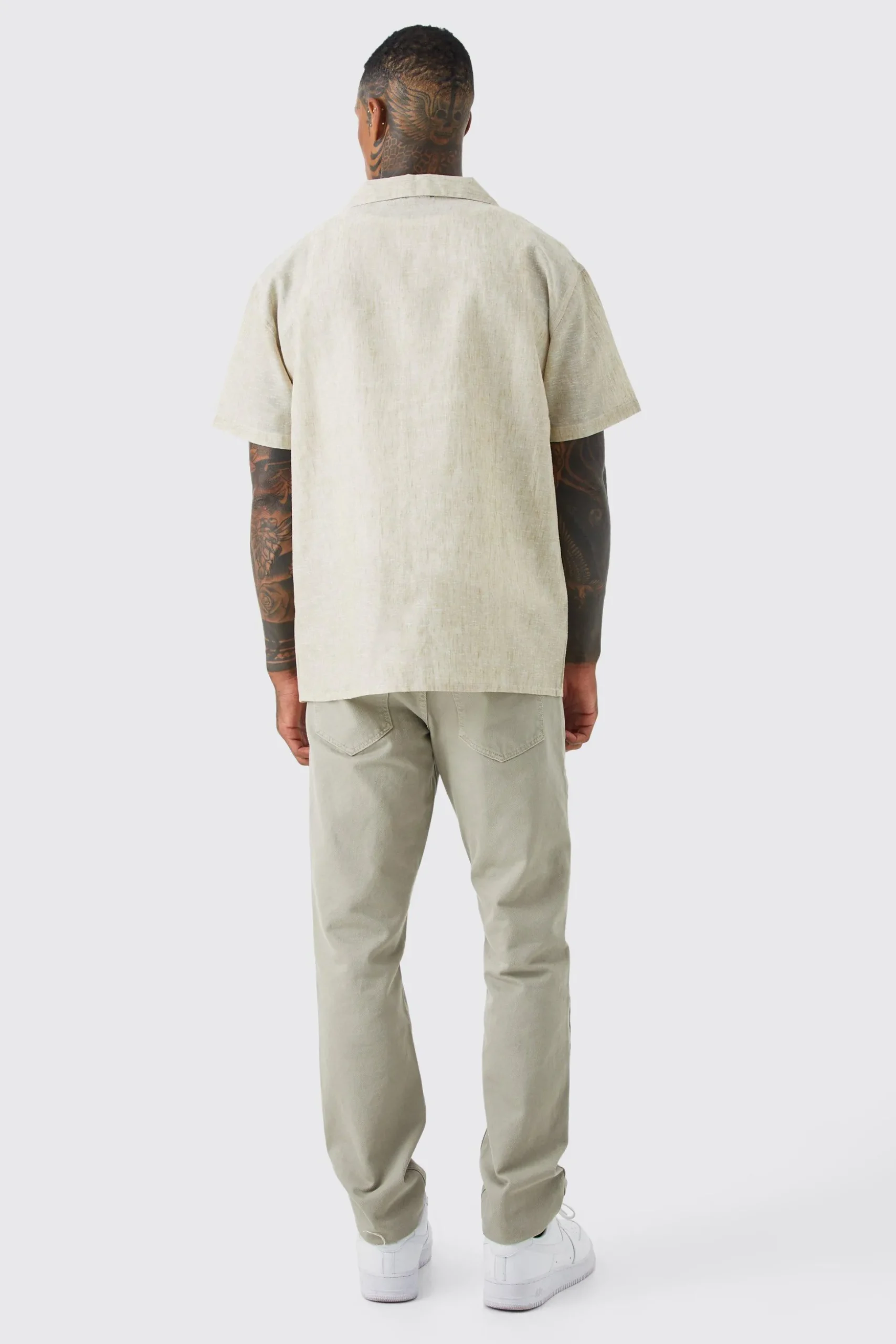 Short Sleeve Oversized Linen Look Revere Shirt | BoohooMAN UK