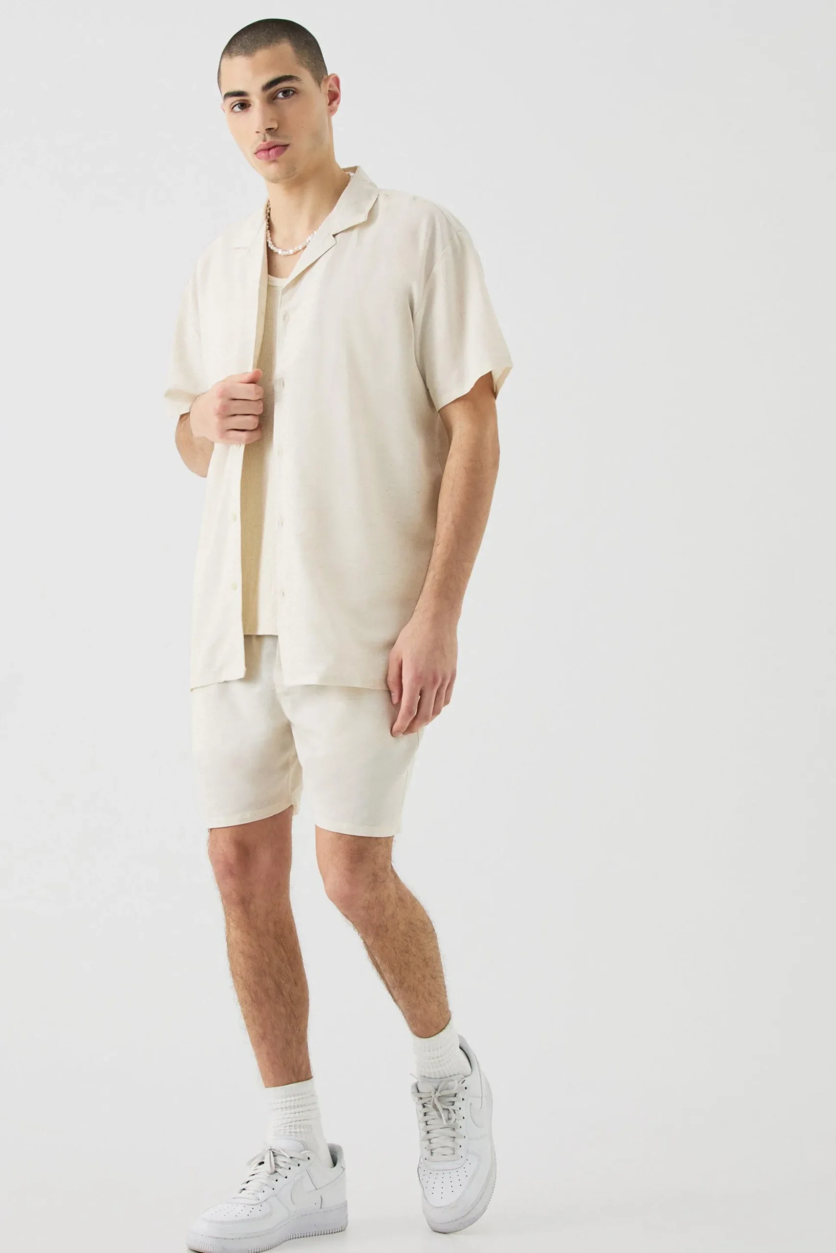 Short Sleeve Oversized Linen Shirt & Short | BoohooMAN UK