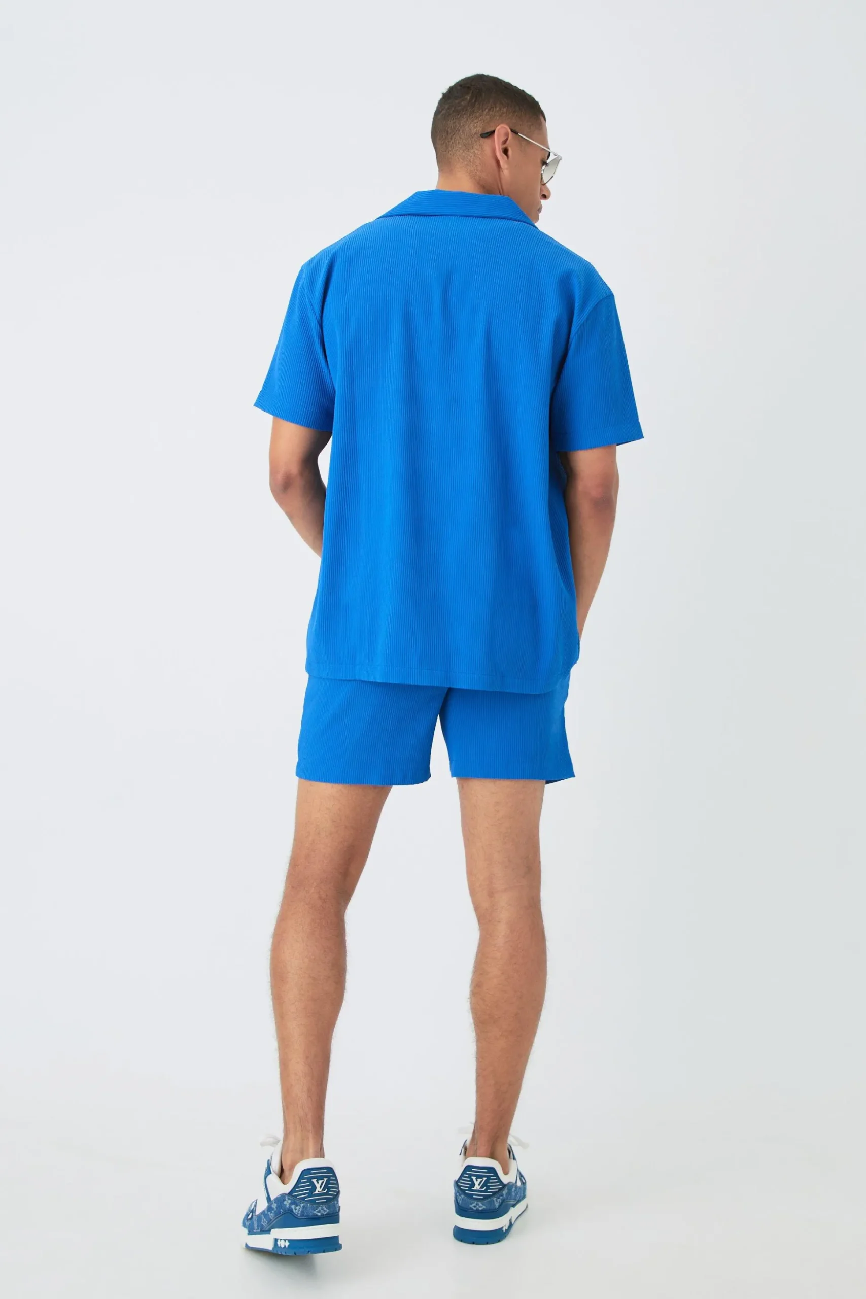 Short Sleeve Oversized Lightweight Pleat Shirt & Short Set | BoohooMAN UK