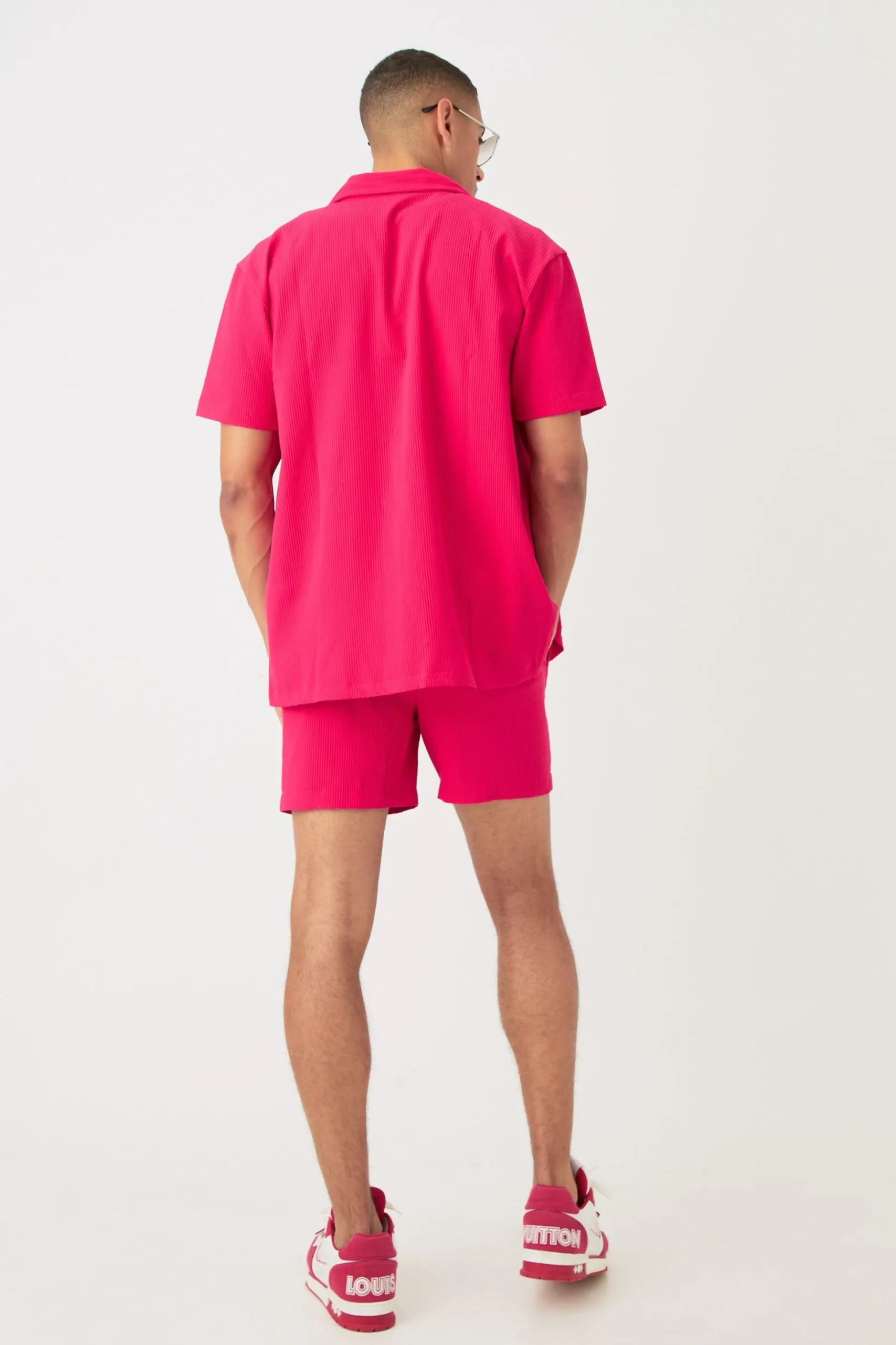 Short Sleeve Oversized Lightweight Pleat Shirt & Short Set | BoohooMAN UK