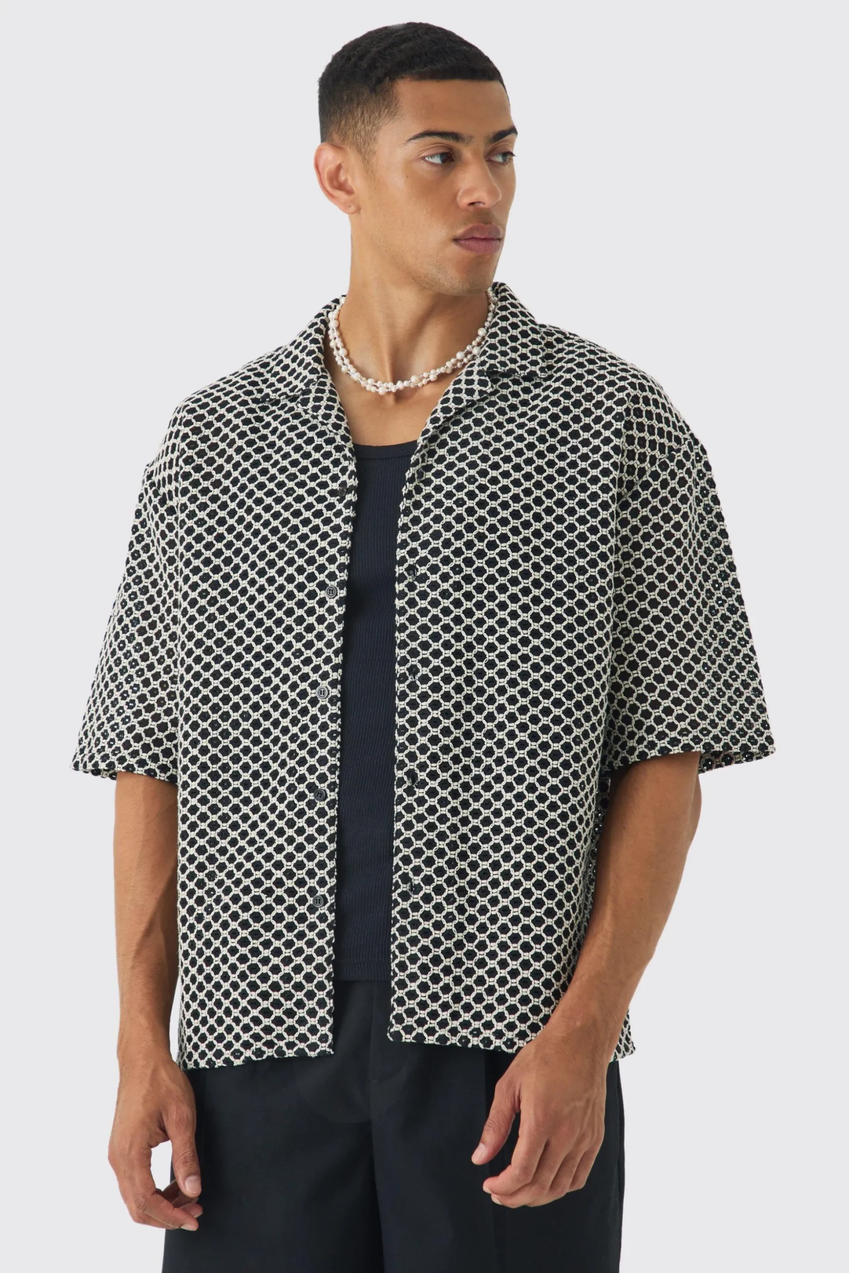 Short Sleeve Oversized Revere Shirt | BoohooMAN UK