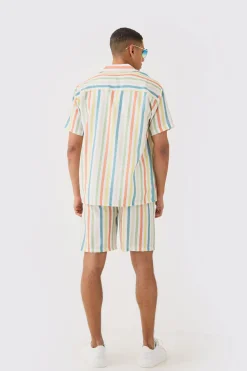Short Sleeve Oversized Revere Stripe Set | BoohooMAN UK