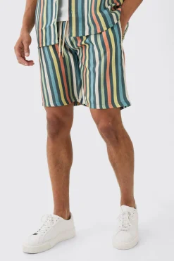 Short Sleeve Oversized Revere Stripe Set | BoohooMAN UK