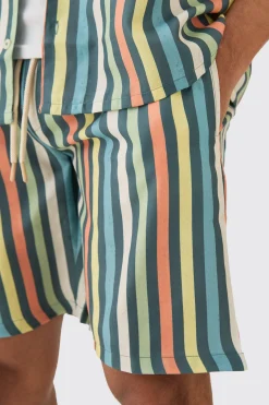 Short Sleeve Oversized Revere Stripe Set | BoohooMAN UK
