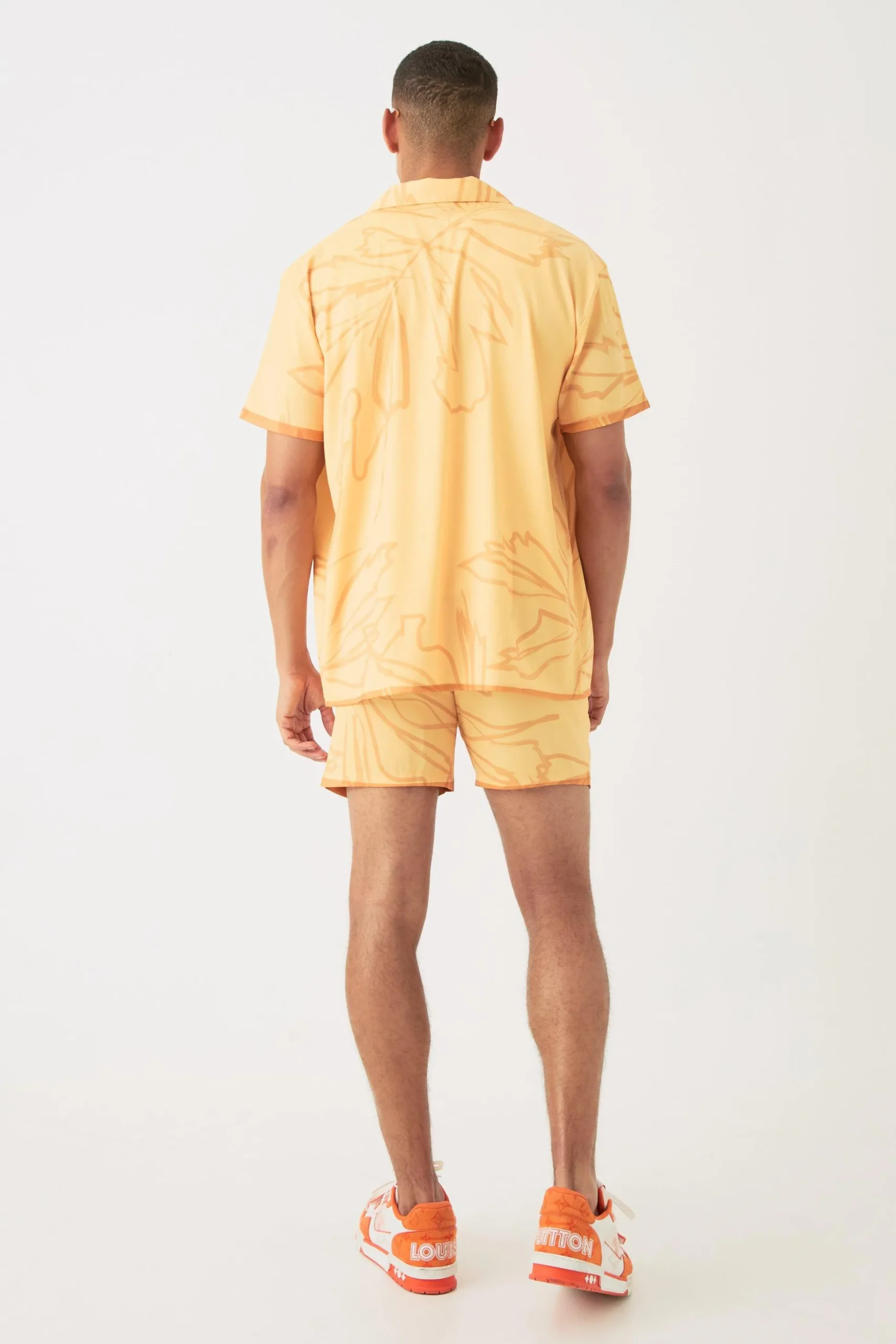Short Sleeve Oversized Satin Tonal Palm Shirt & Short | BoohooMAN UK