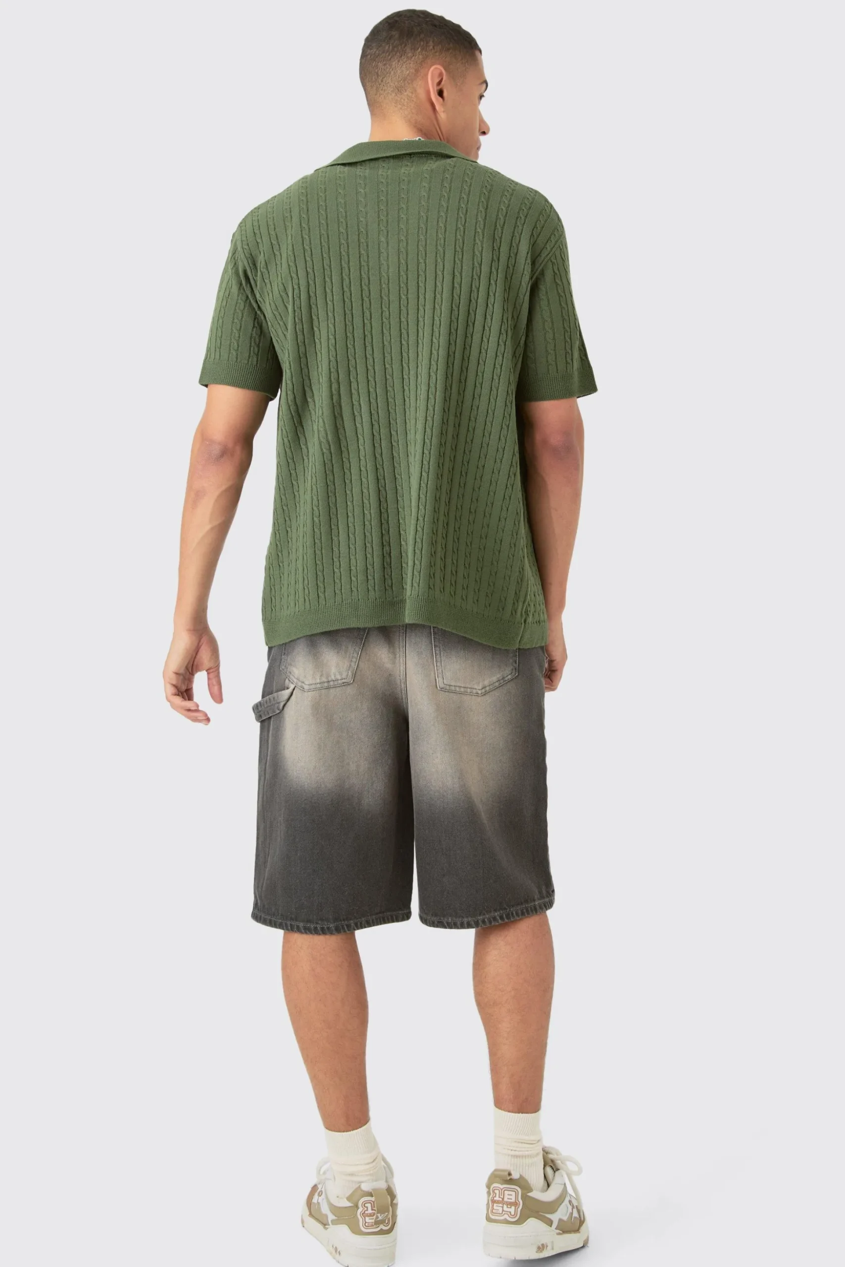 Short Sleeve Revere Cable Knit Shirt | BoohooMAN UK