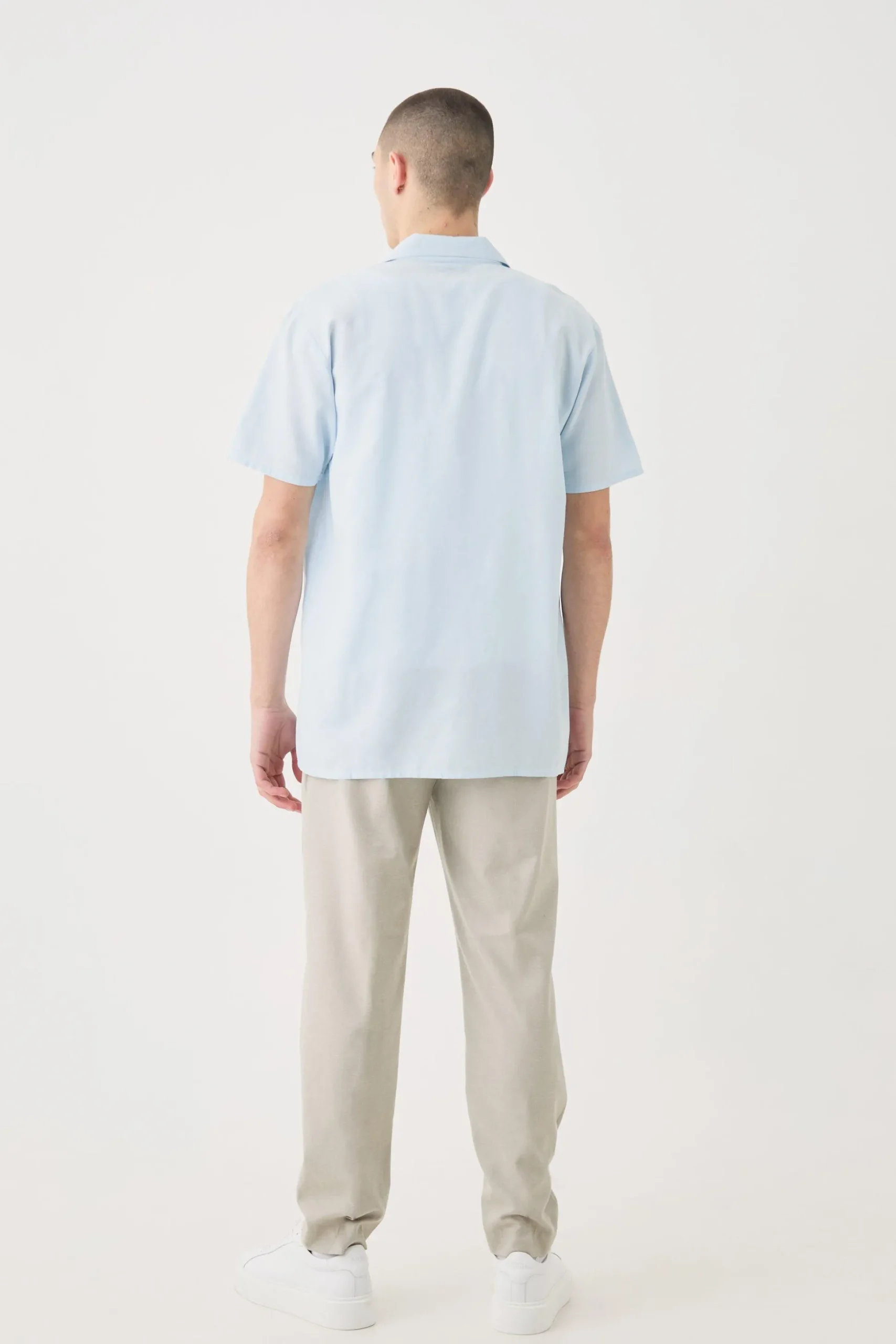 Short Sleeve Revere Linen Shirt | BoohooMAN UK