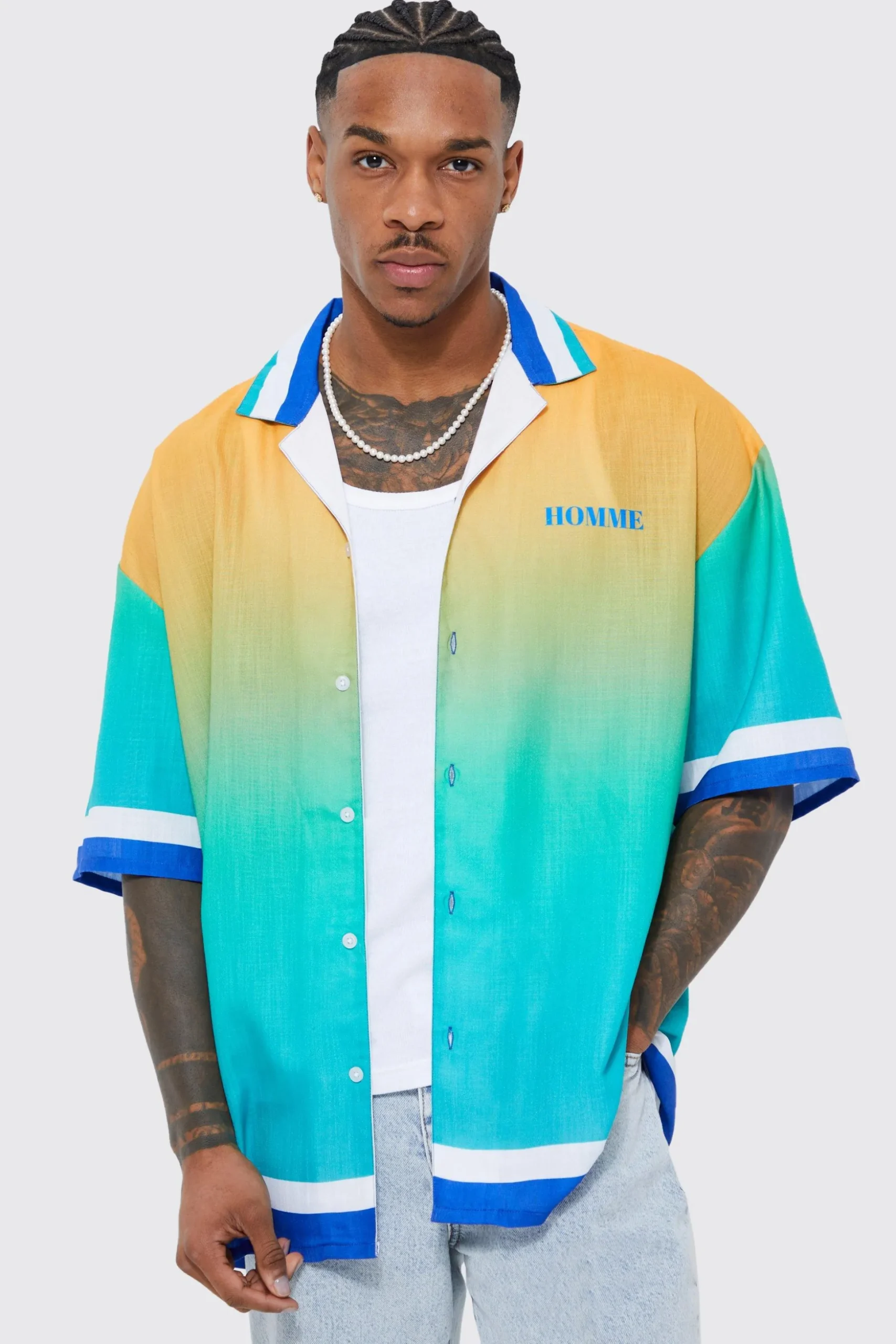 Short Sleeve Slub Boxy Oversized Graphic Shirt | BoohooMAN UK