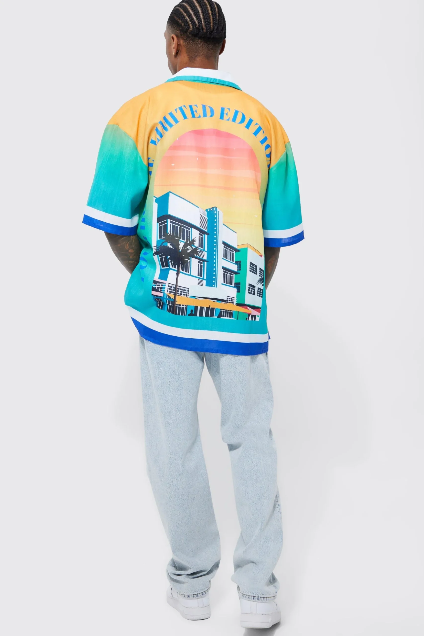 Short Sleeve Slub Boxy Oversized Graphic Shirt | BoohooMAN UK
