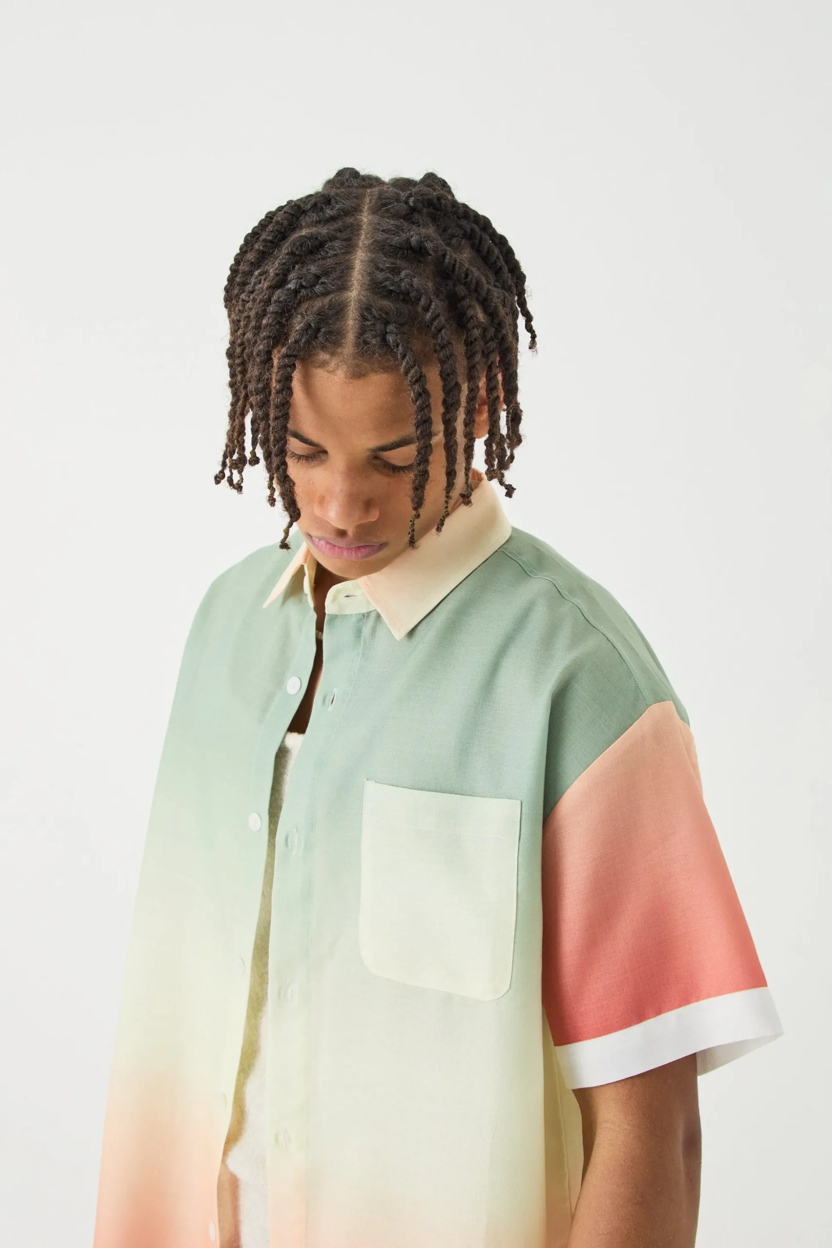 Short Sleeve Slub Ombre Line Shirt | BoohooMAN UK