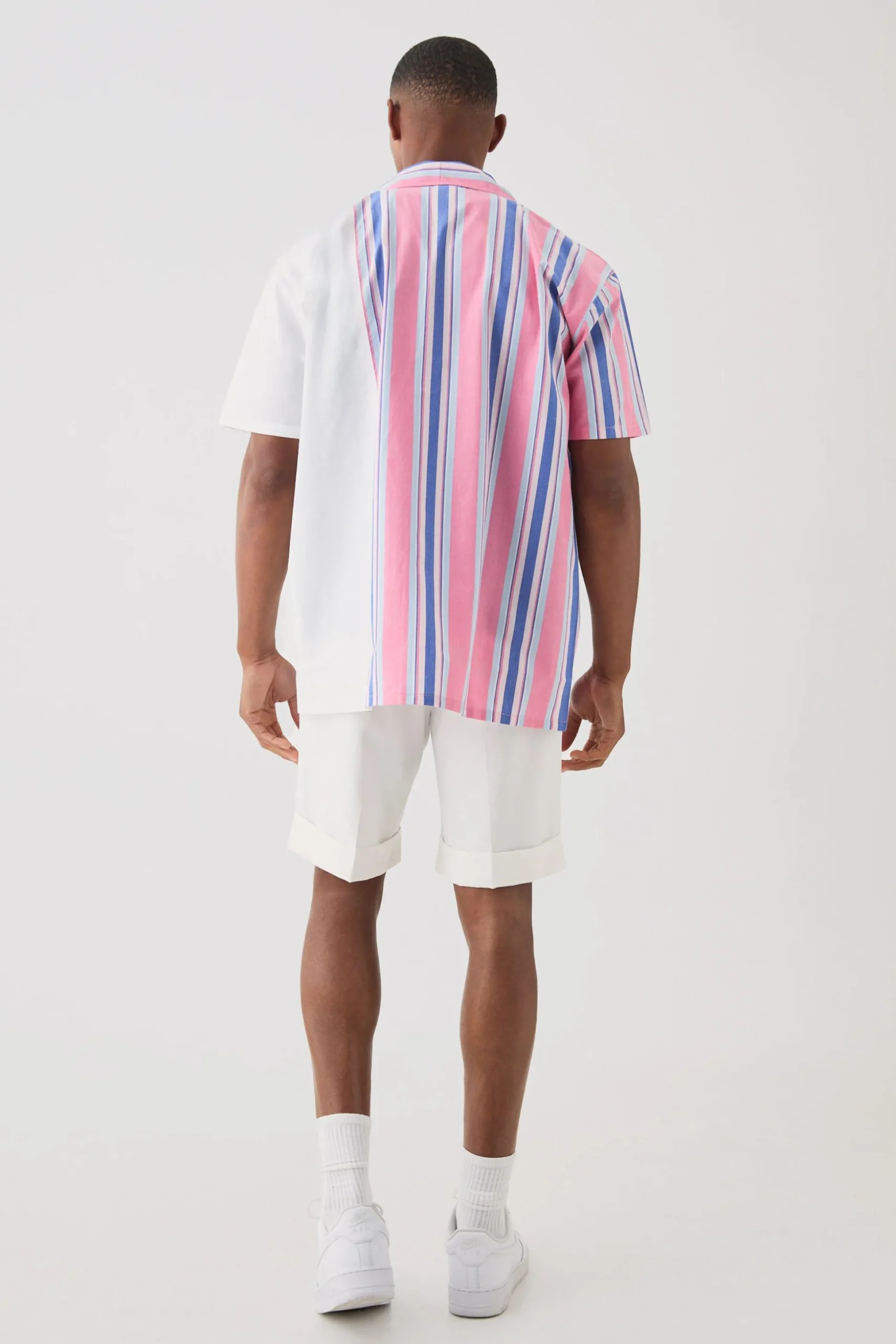 Short Sleeve Spliced Stripe Shirt | BoohooMAN UK
