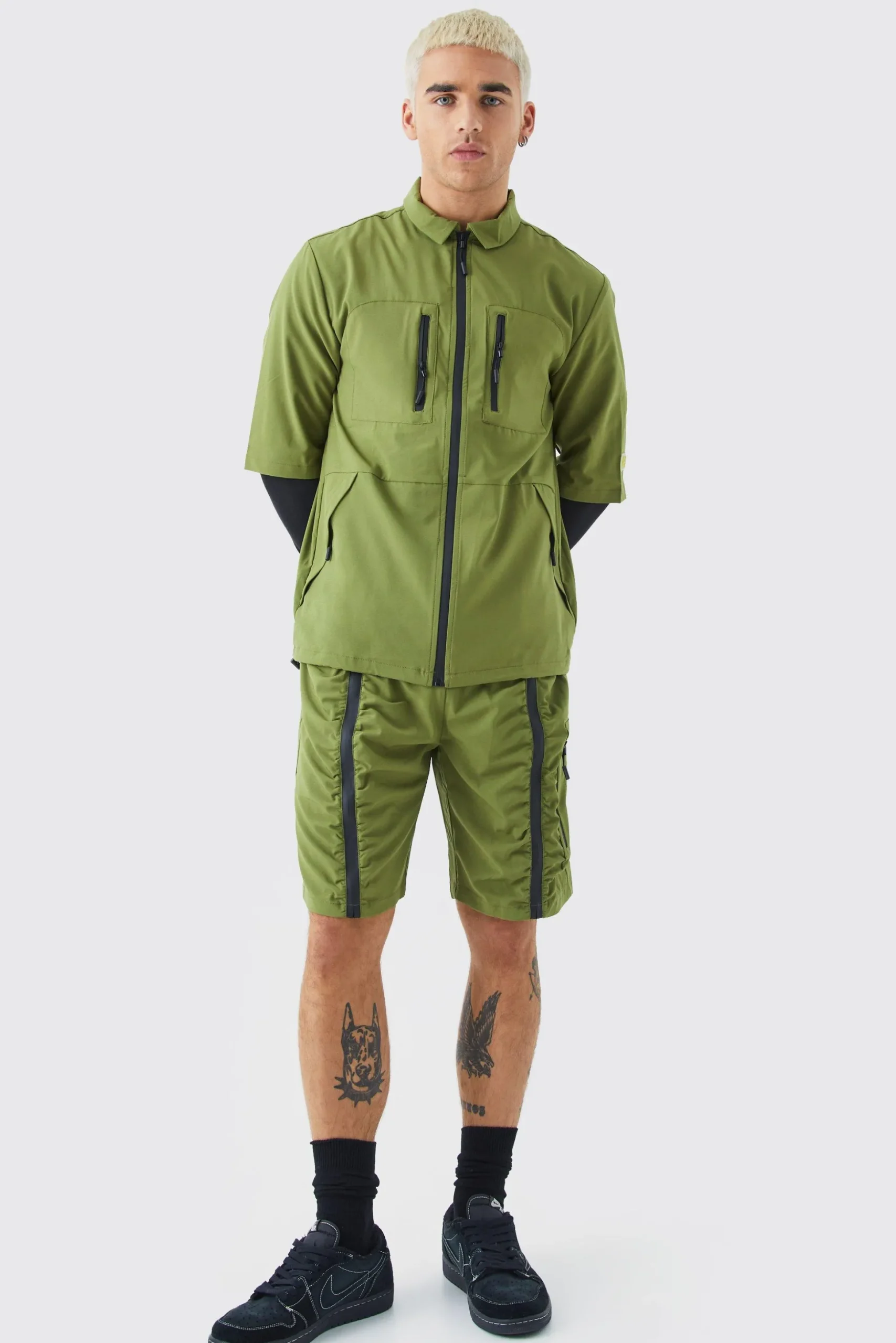 Short Sleeve Technical Utility Shirt & Short Set | BoohooMAN UK