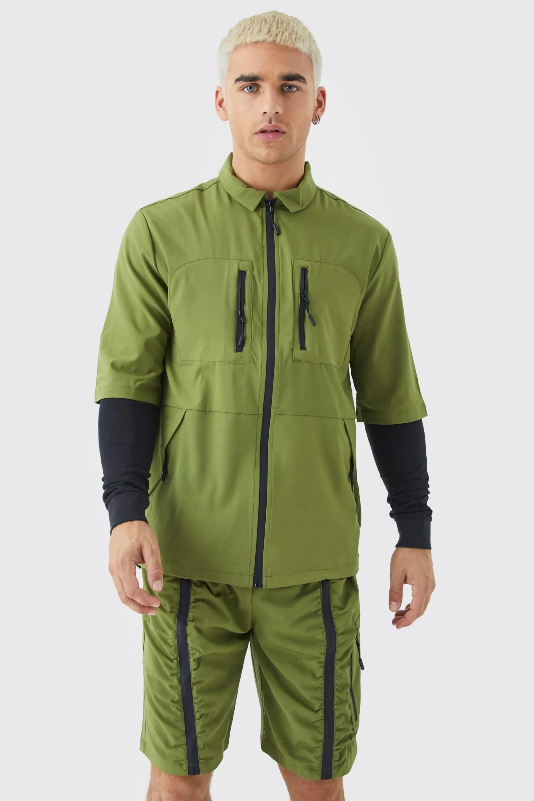 Short Sleeve Technical Utility Shirt & Short Set | BoohooMAN UK