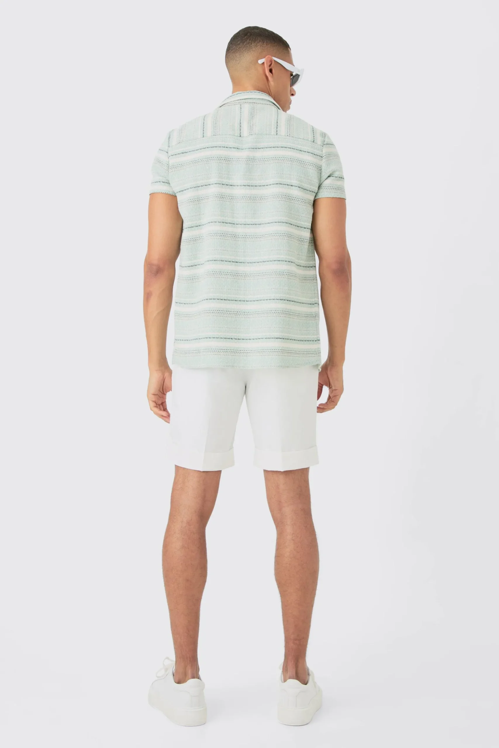 Short Sleeve Textured Stripe Shirt | BoohooMAN UK