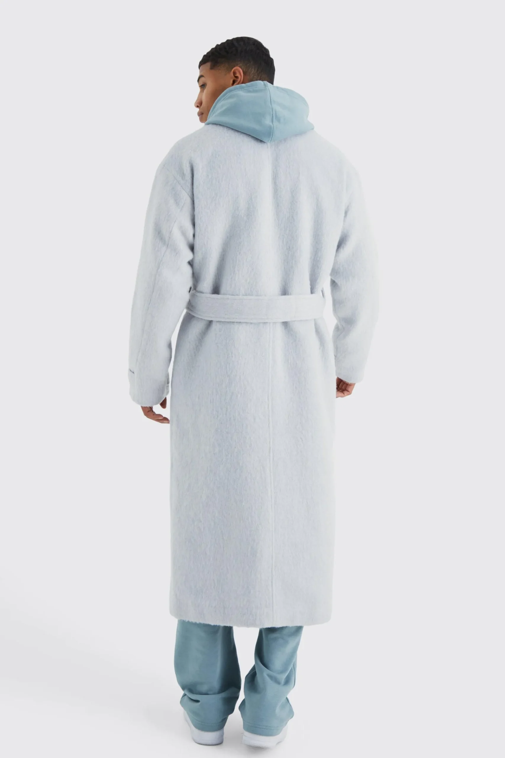 Single Breasted Brushed Wool Look Belted Overcoat | BoohooMAN UK